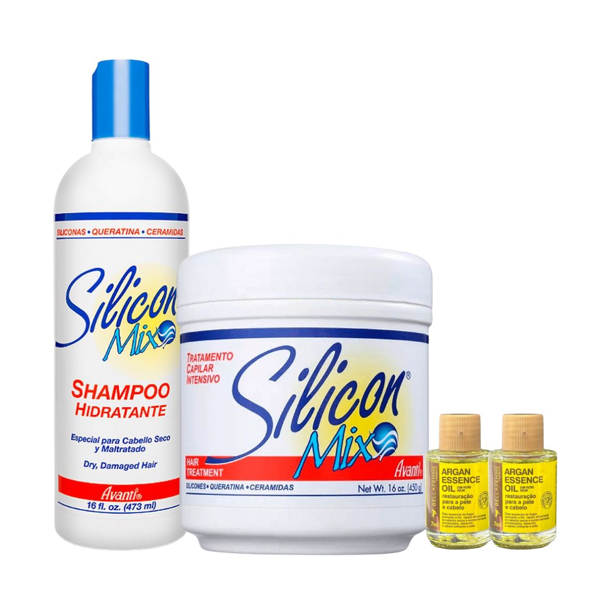 KIT SILICON MIX SHAMPOO HIDRATANTE 473ML + MÁSCARA HIDRTANTE 450G + 2 ÓLEOS DE A