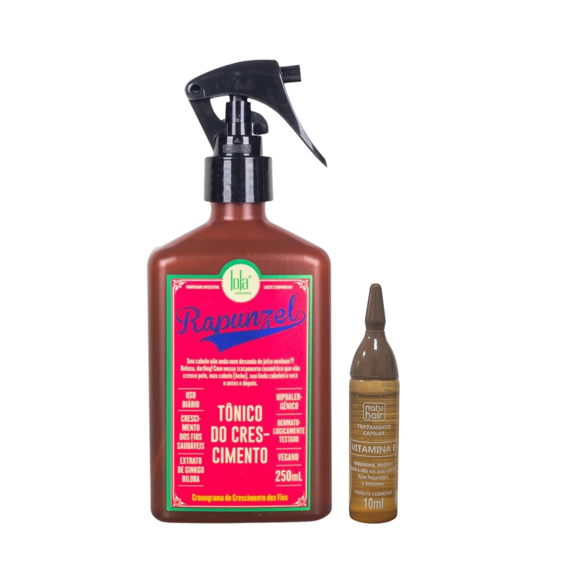 KIT LOLA TÔNICO DE CRESCIMENTO RAPUNZEL 250ML + AMPOLA CAPILAR VIT E NATUHAIR 10