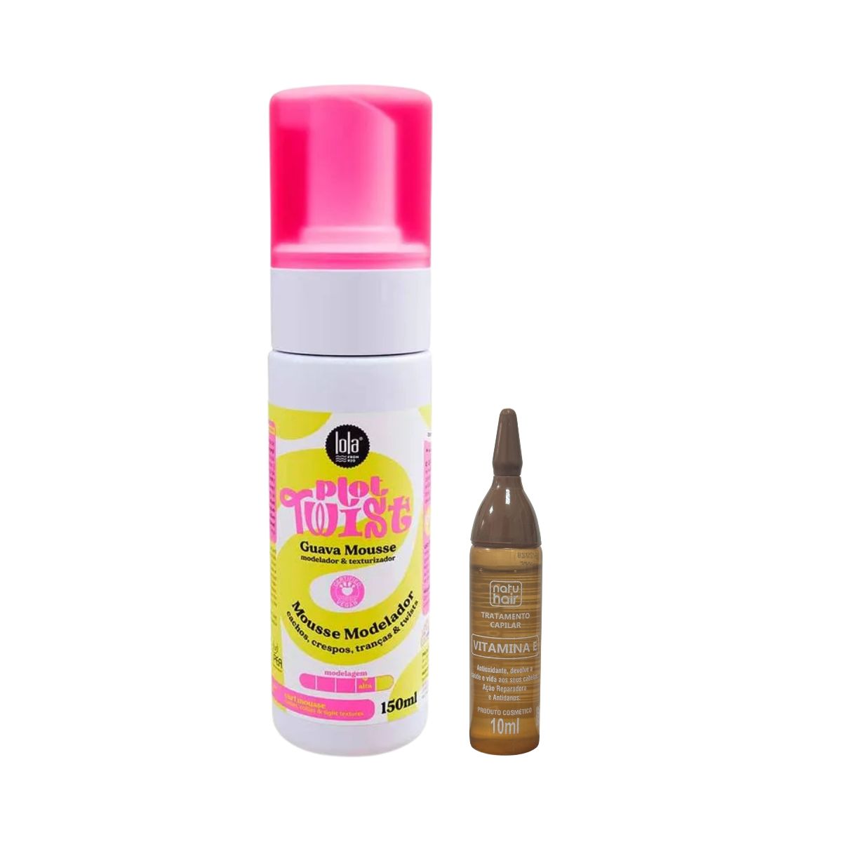 KIT LOLA MOUSSE PLOT TWIST GUAVA 150ML + AMPOLA TRATAMENTO CAPILAR VITAMINA E NA