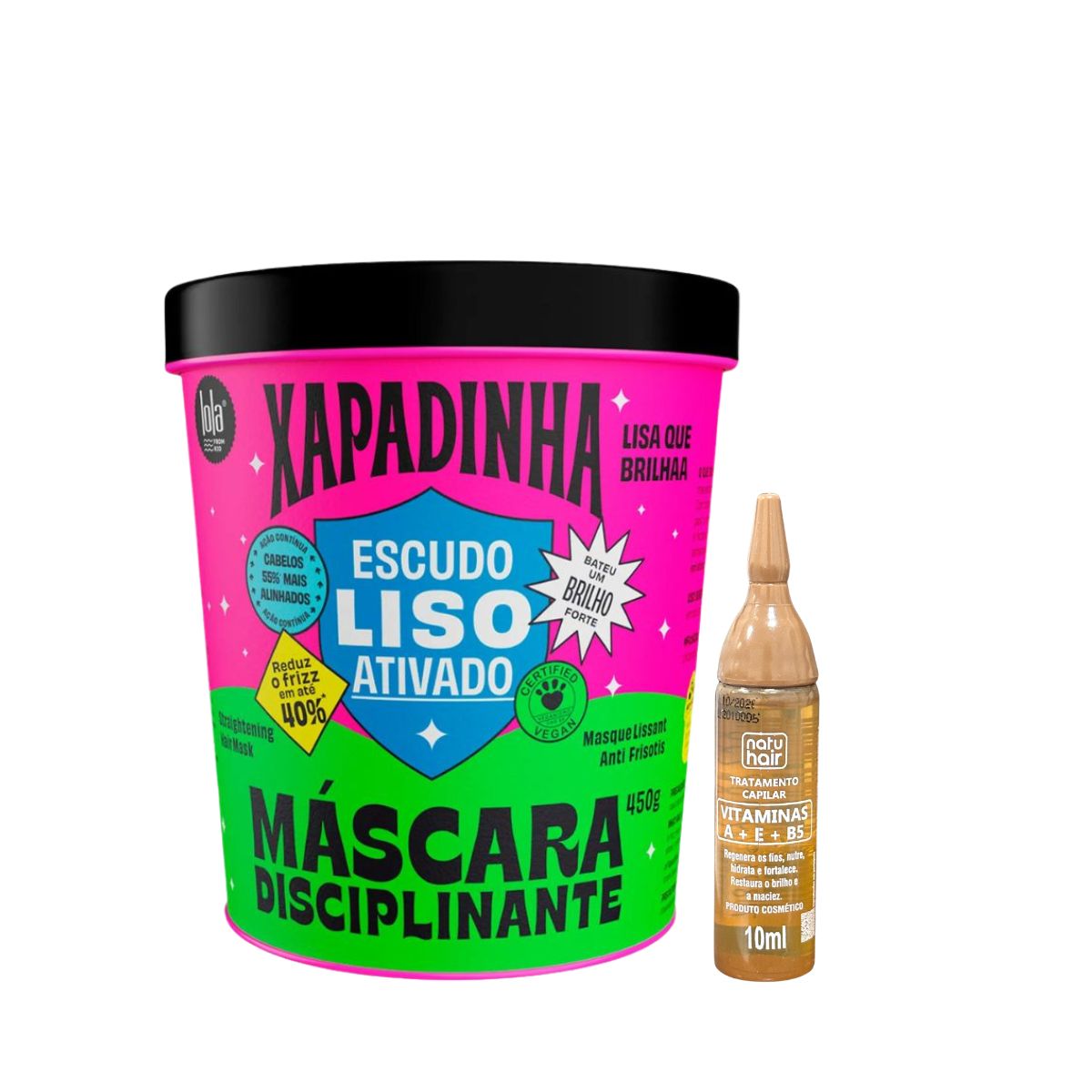 KIT LOLA MÁSCARA XAPADINHA DISCIPLINANTE 450G + AMPOLA TRATAMENTO CAPILAR VITAMI