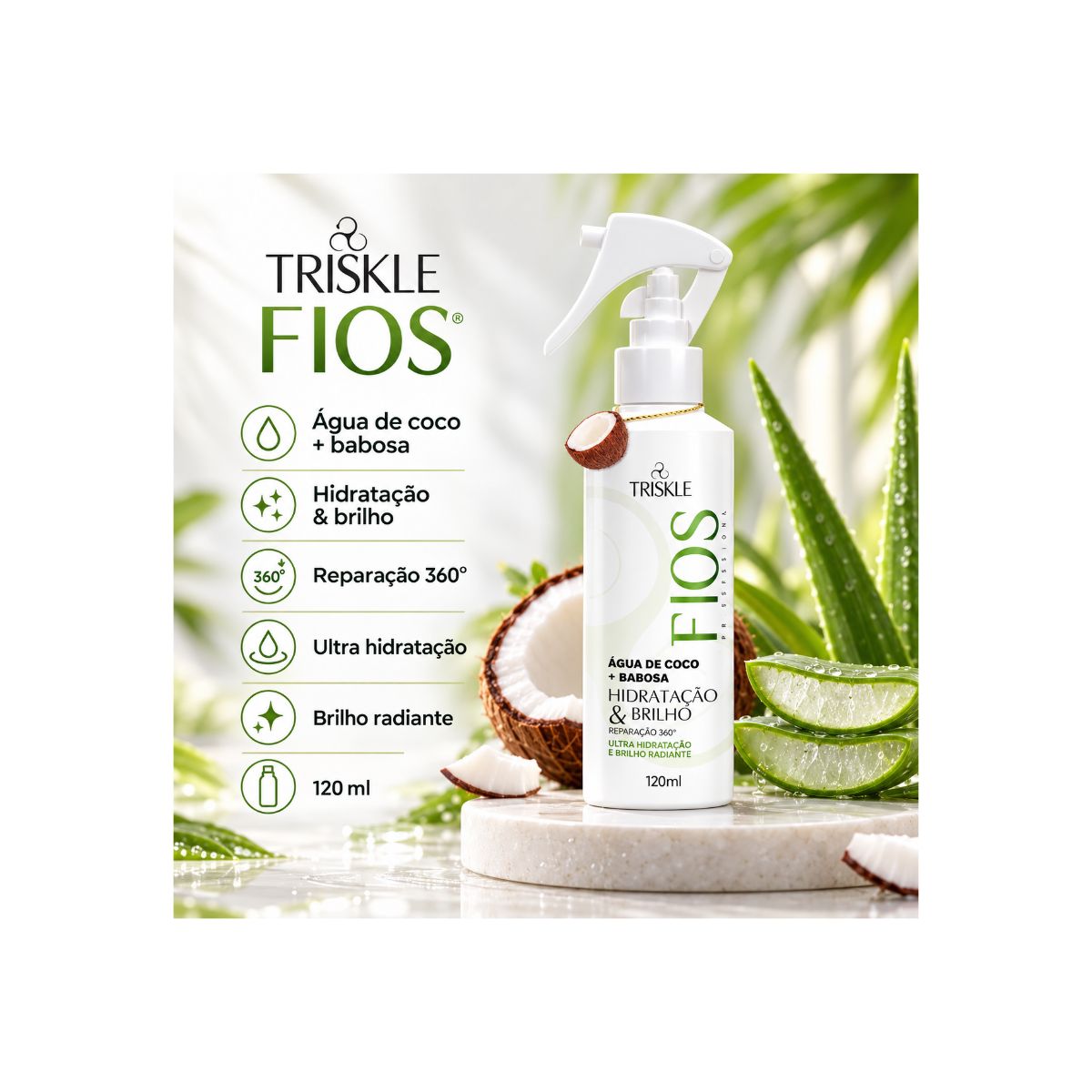 SPRAY ÁGUA DE COCO FIOS HIDRATAÇÃO E BRILHO TRISKLE120ML