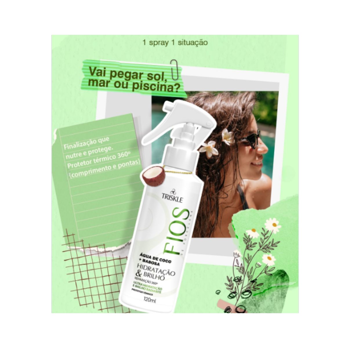 SPRAY ÁGUA DE COCO FIOS HIDRATAÇÃO E BRILHO TRISKLE120ML