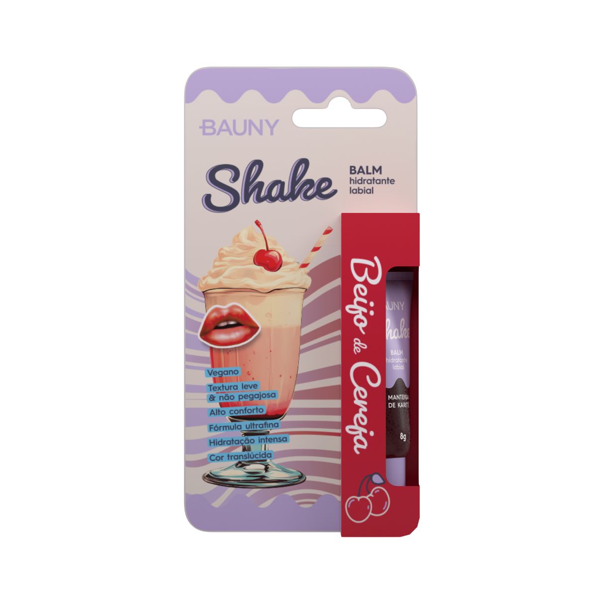 BALM LABIAL SHAKE BEIJO DE CEREJA BAUNY 8G