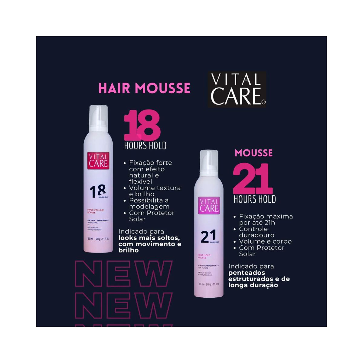 HAIR MOUSSE VITAL CARE MEGA HOLD 21H 340G