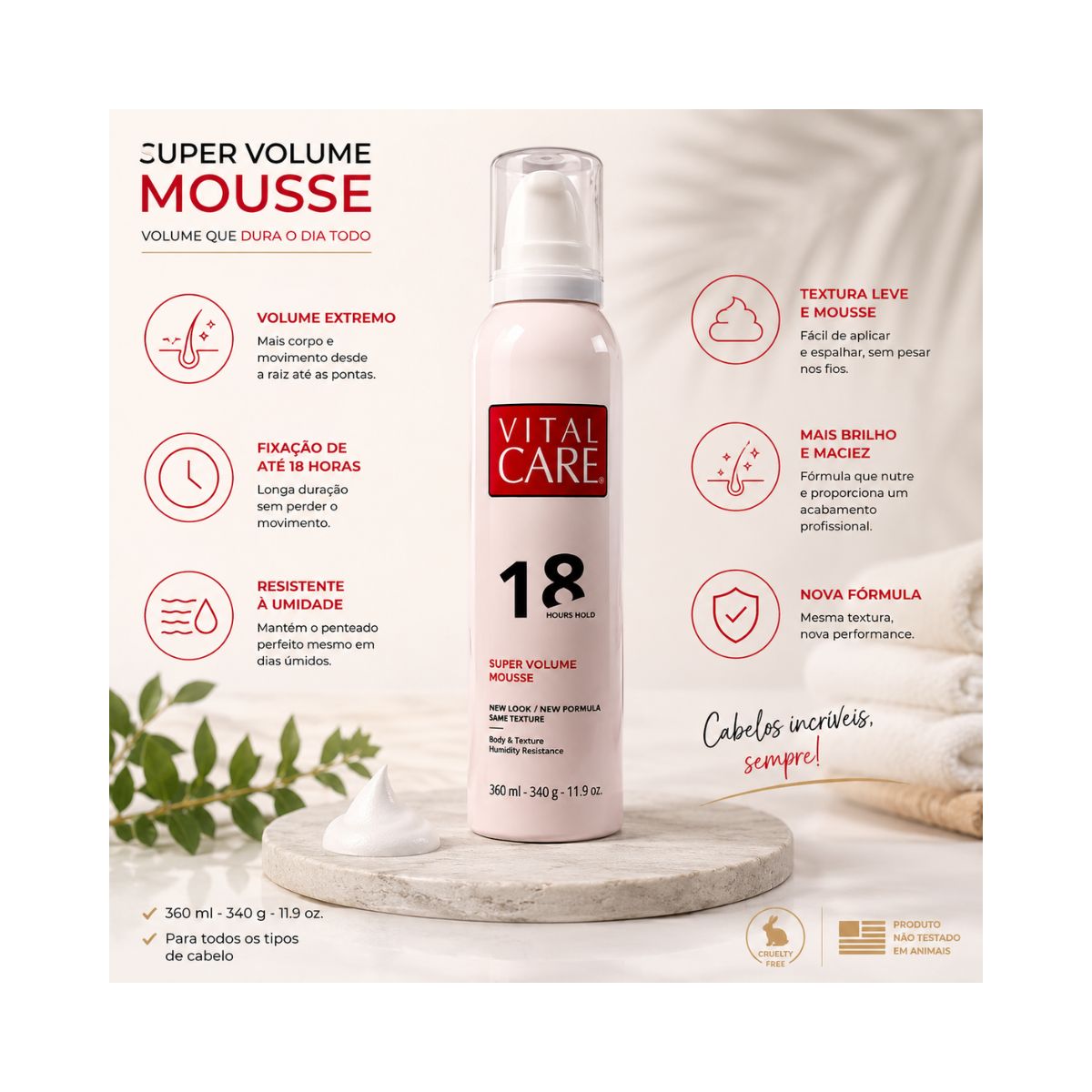 HAIR MOUSSE VITAL CARE SUPER VOLUME 18H 340G