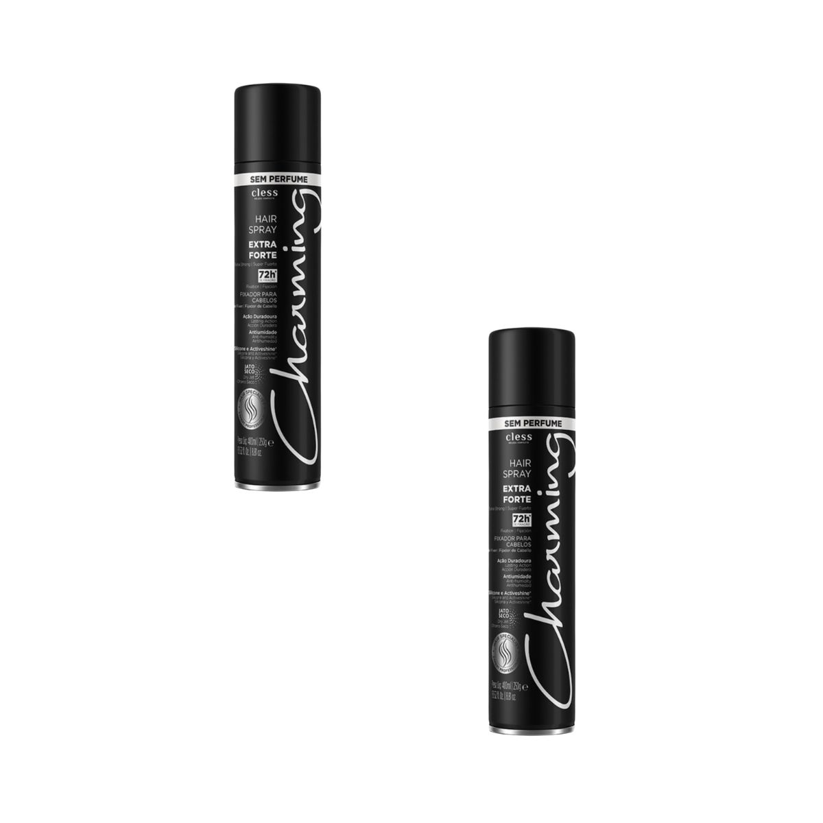 KIT CLESS 2 HAIR SPRAY FIXADOR CHARMING EXTRA FORTE SEM PERFUME 400ML