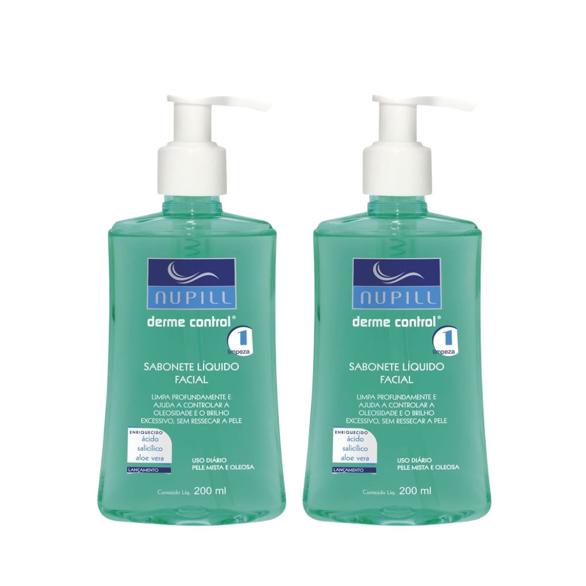 KIT NUPILL 2 SABONETES LÍQUIDOS FACIAL DERME CONTROL PELE MISTA E OLEOSA 200ML