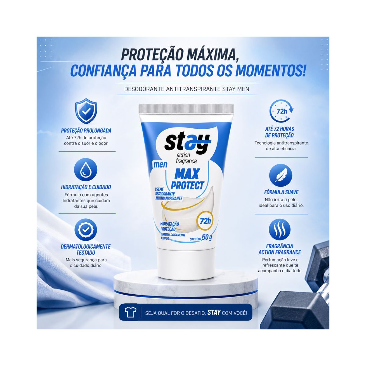 DESODORANTE EM CREME STAY MAX PROTECT MEN 50G