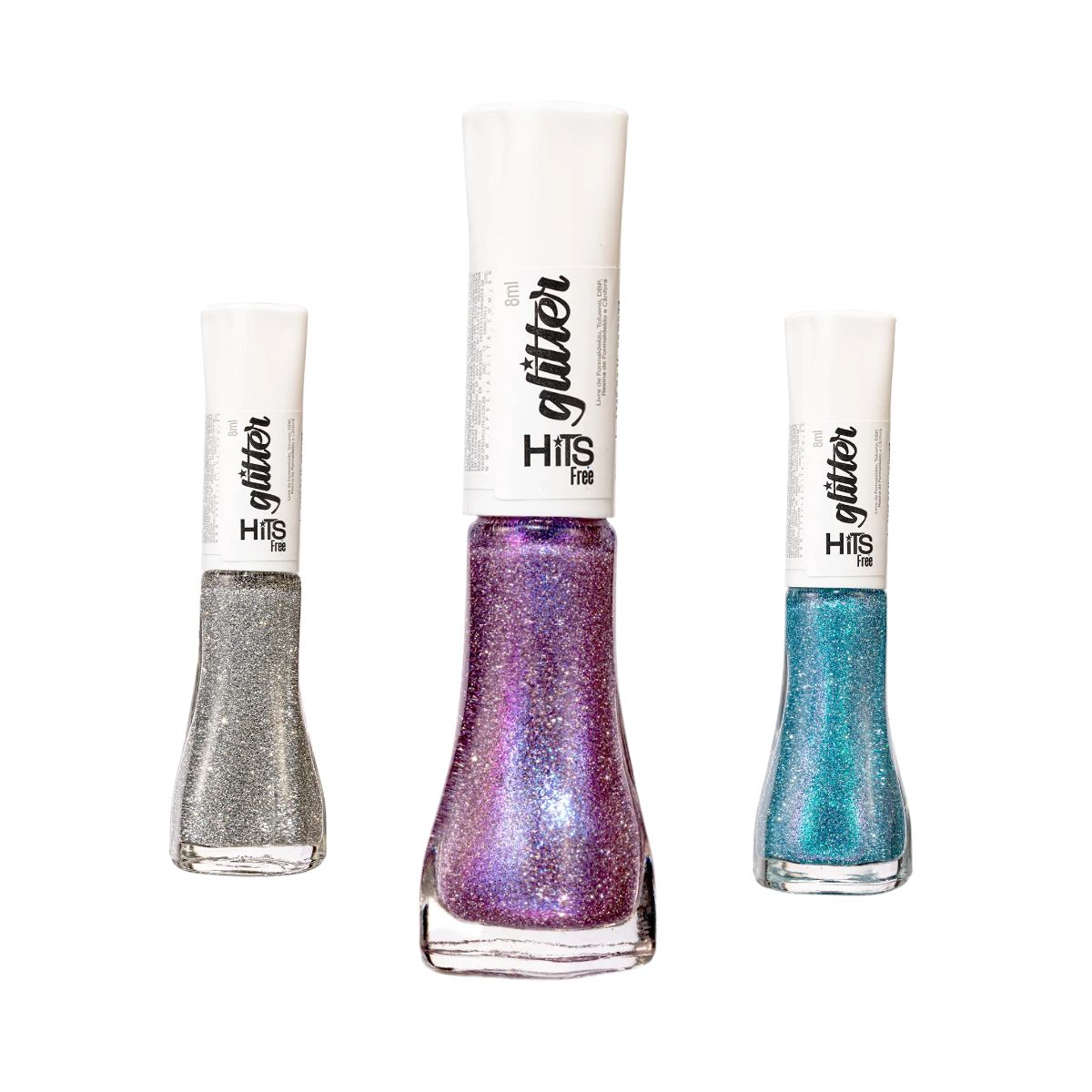 KIT HITS 3 ESMALTES GLITTER DIAMANTE ESTRELA + DIAMANTE VIOLETA + DIAMANTE OCEAN