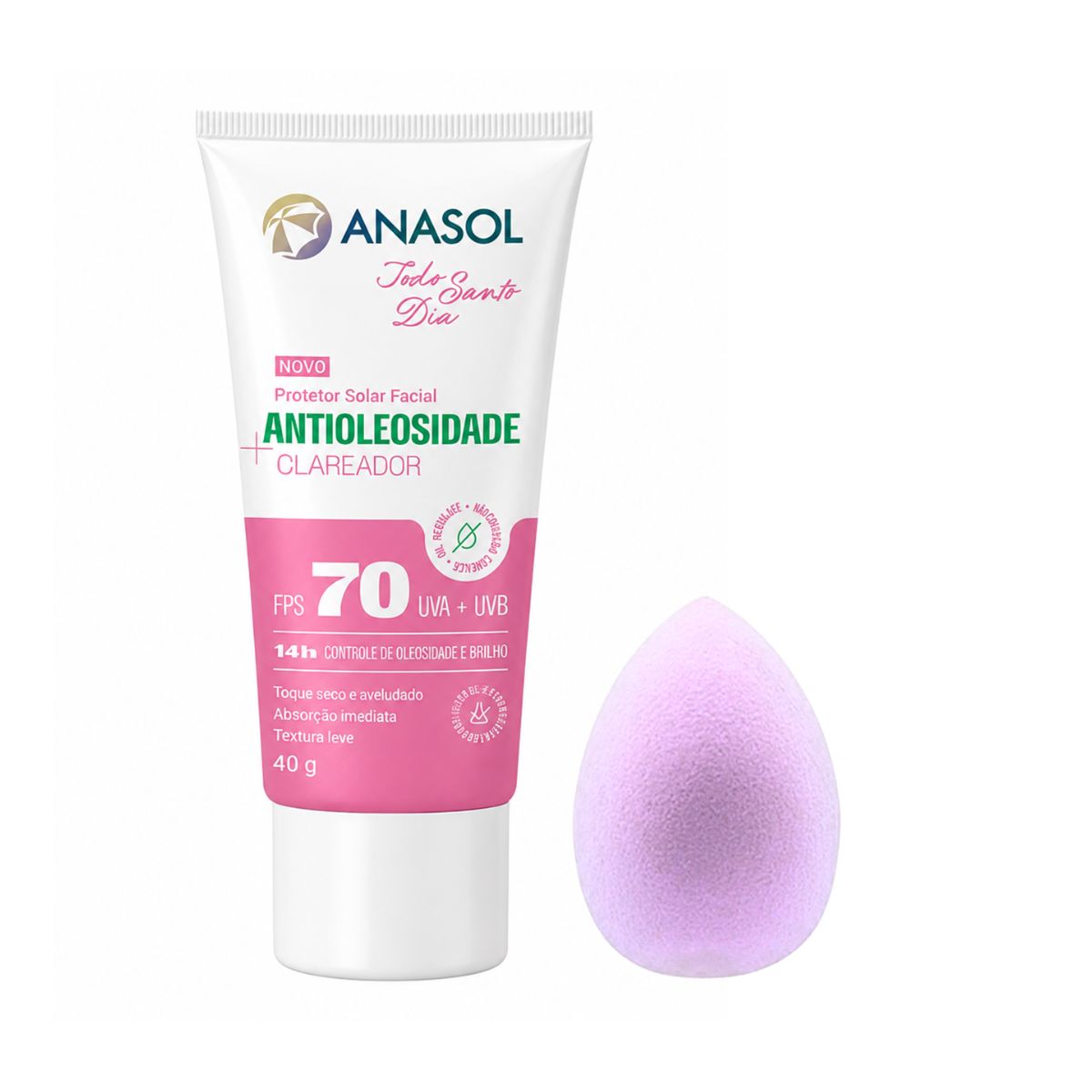 PROTETOR SOLAR CLAREADOR FACIAL ANTIOLEOSIDADE TSD FPS70 40G ANASOL COM ESPONJA