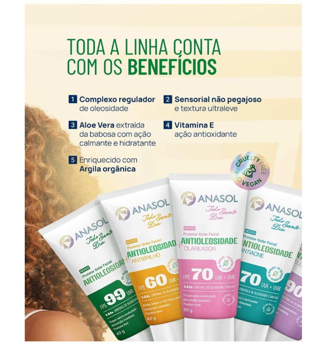 PROTETOR SOLAR CLAREADOR FACIAL ANTIOLEOSIDADE TSD FPS70 40G ANASOL COM ESPONJA