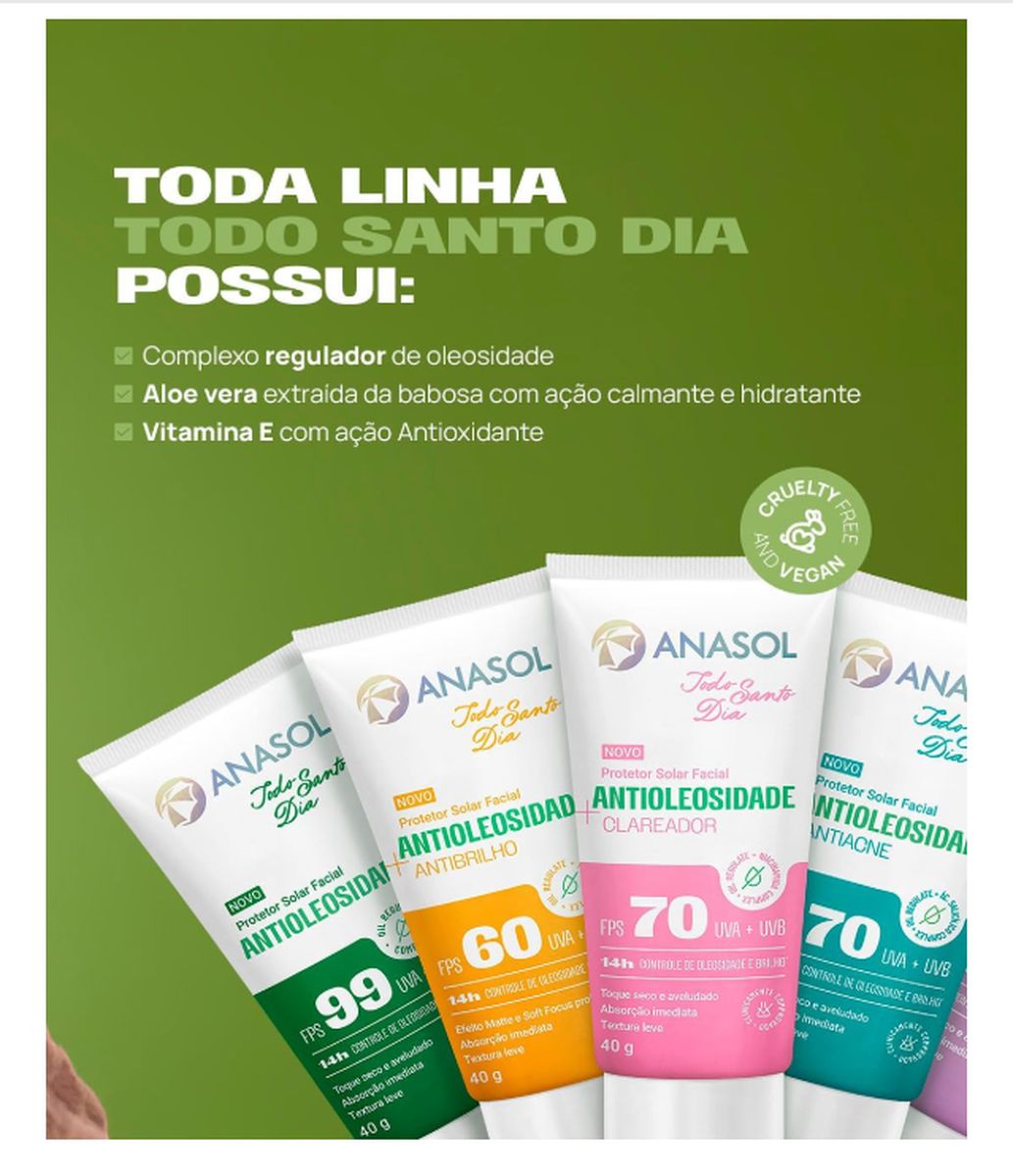PROTETOR SOLAR ANTIOLEOSIDADE FACIAL TSD FPS60 40G ANASOL COM ESPONJA