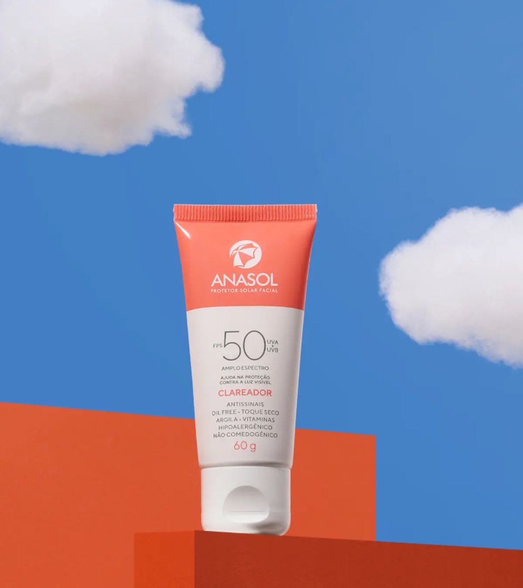 PROTETOR SOLAR FACIAL CLAREADOR FPS50 ANASOL 60G COM ESPONJA