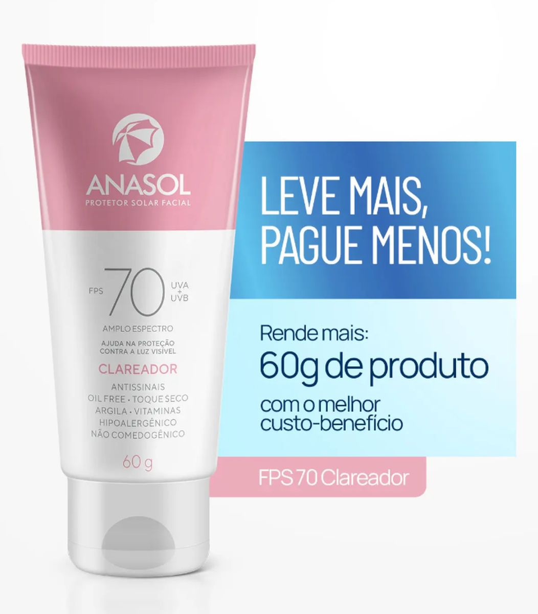 PROTETOR SOLAR CLAREADOR FACIAL FPS70 ANASOL 60G COM ESPONJA