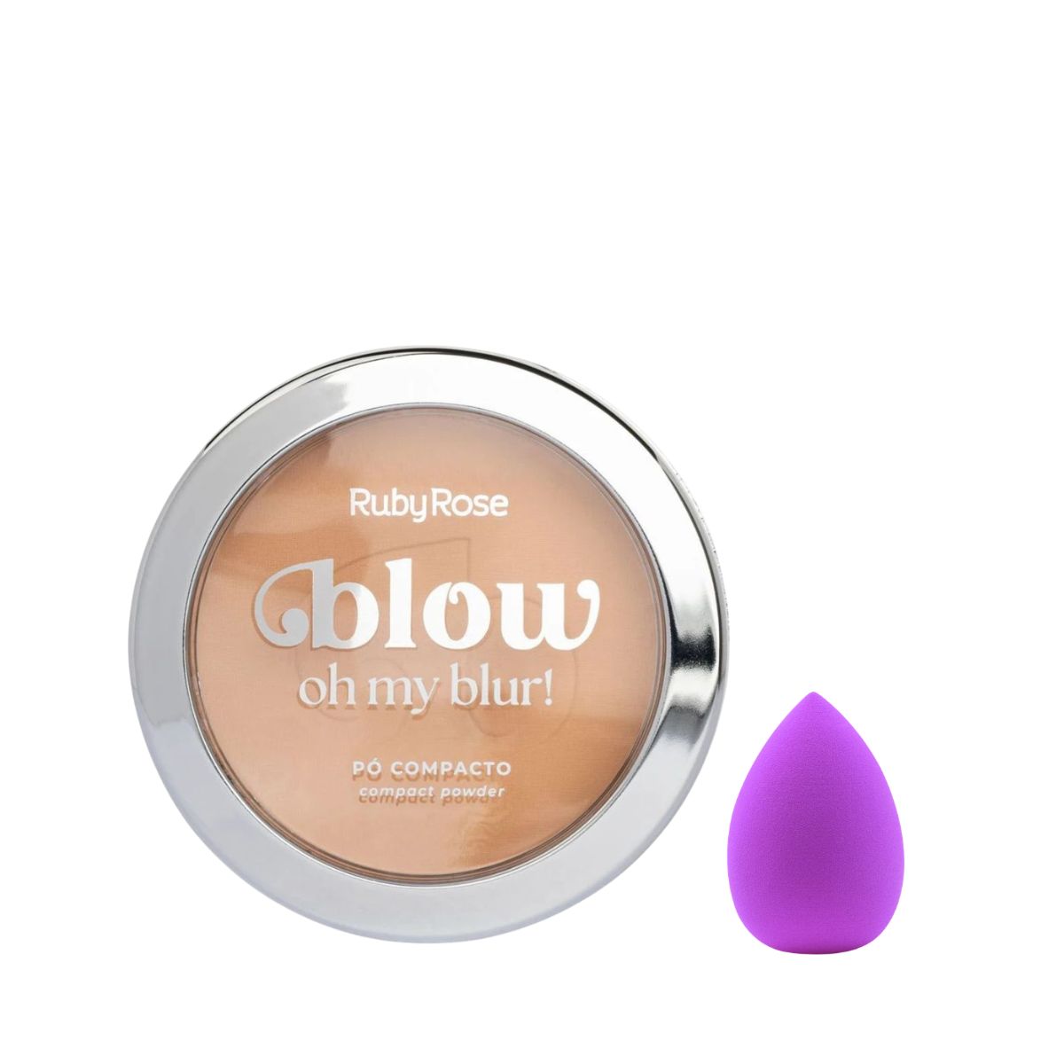 KIT RUBY ROSE BLOW PÓ COMPACTO PBW30 + ESPONJA PARA MAQUIAGEM