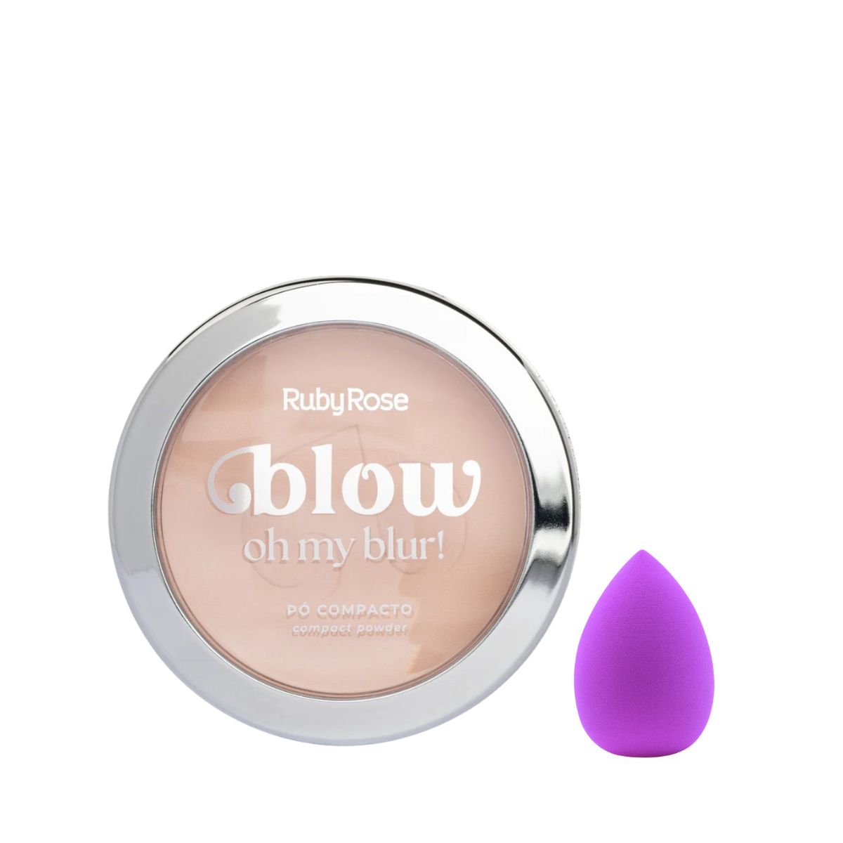 KIT RUBY ROSE BLOW PÓ COMPACTO PBW10 + ESPONJA PARA MAQUIAGEM