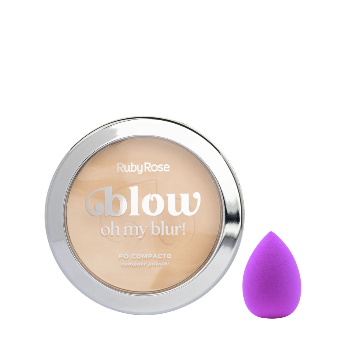 KIT RUBY ROSE BLOW PÓ COMPACTO PBW20 + ESPONJA PARA MAQUIAGEM