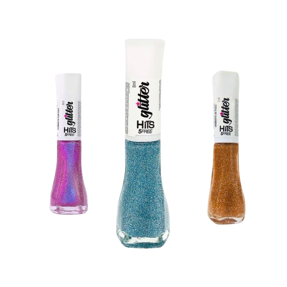KIT HITS 3 ESMALTES GLITTER DIAMANTE FORTUNA + DIAMANTE LUA AZUL + DIAMANTE FOGO