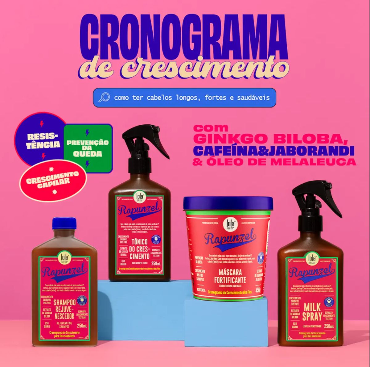 TÔNICO DE CRESCIMENTO RAPUNZEL LOLA COSMETICS 250ML + BRINDE ESCOVA MÁGICA
