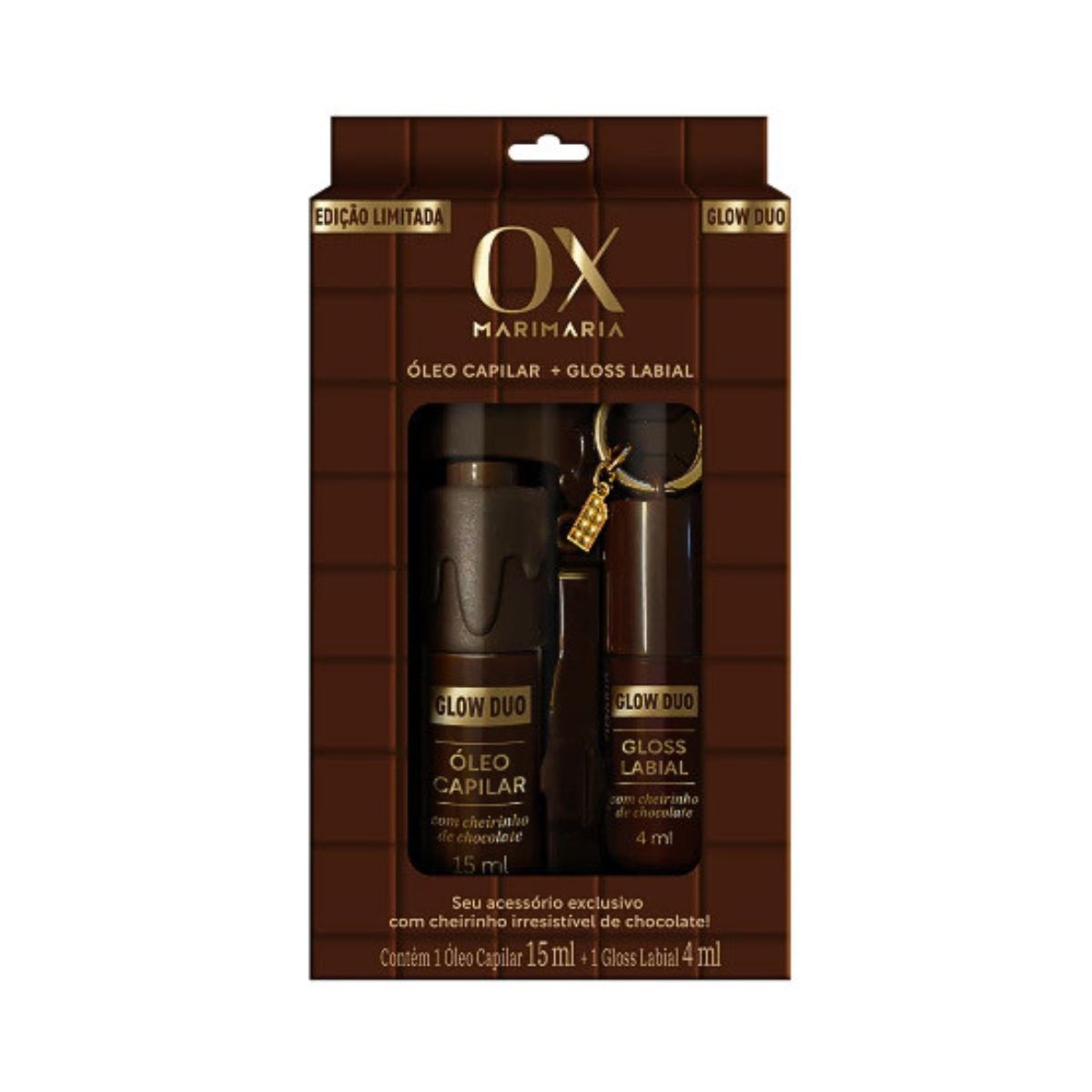 KIT OX MARI MARIA OLEO CAPILAR 15ML + GLOSS LABIAL 4ML COM CHEIRINHO DE CHOCOLAT