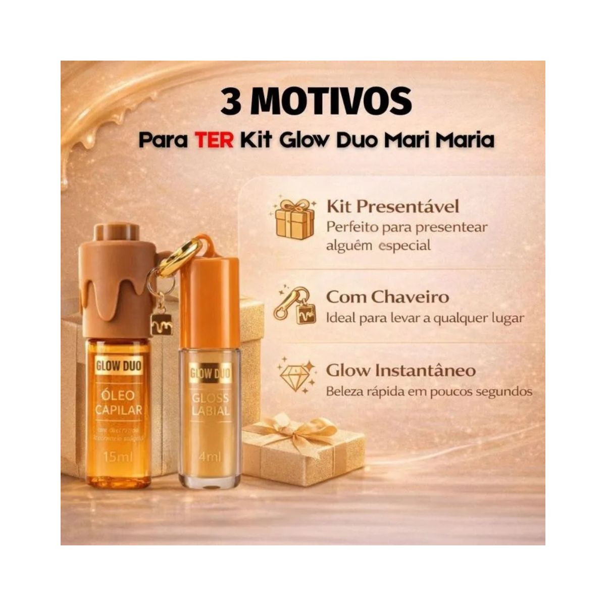 KIT OX MARI MARIA OLEO CAPILAR 15ML + GLOSS LABIAL 4ML COM CHEIRINHO DE CARAMELO
