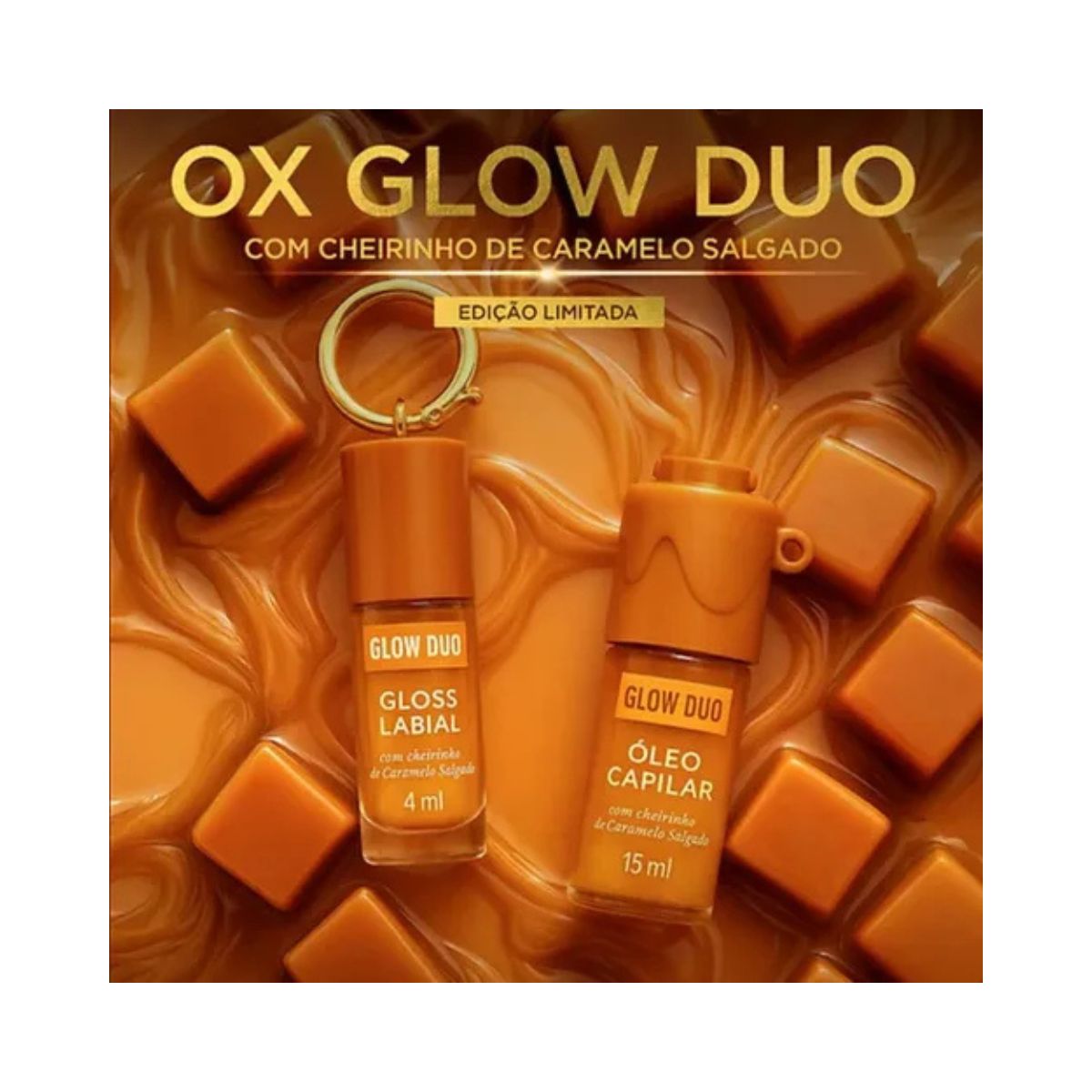 KIT OX MARI MARIA OLEO CAPILAR 15ML + GLOSS LABIAL 4ML COM CHEIRINHO DE CARAMELO