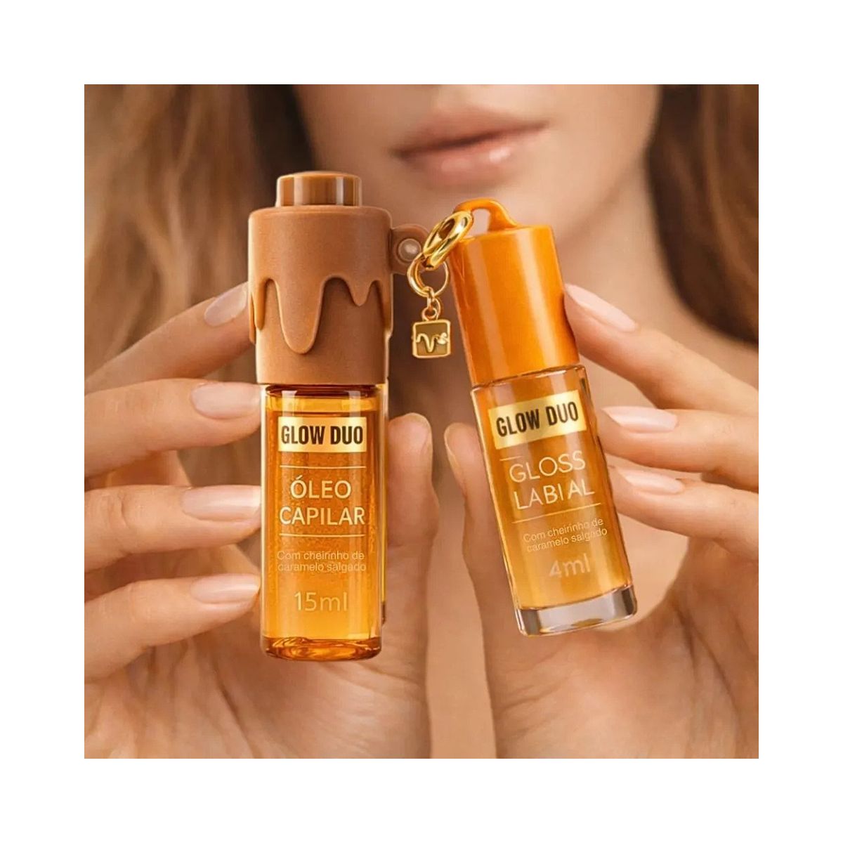 KIT OX MARI MARIA OLEO CAPILAR 15ML + GLOSS LABIAL 4ML COM CHEIRINHO DE CARAMELO