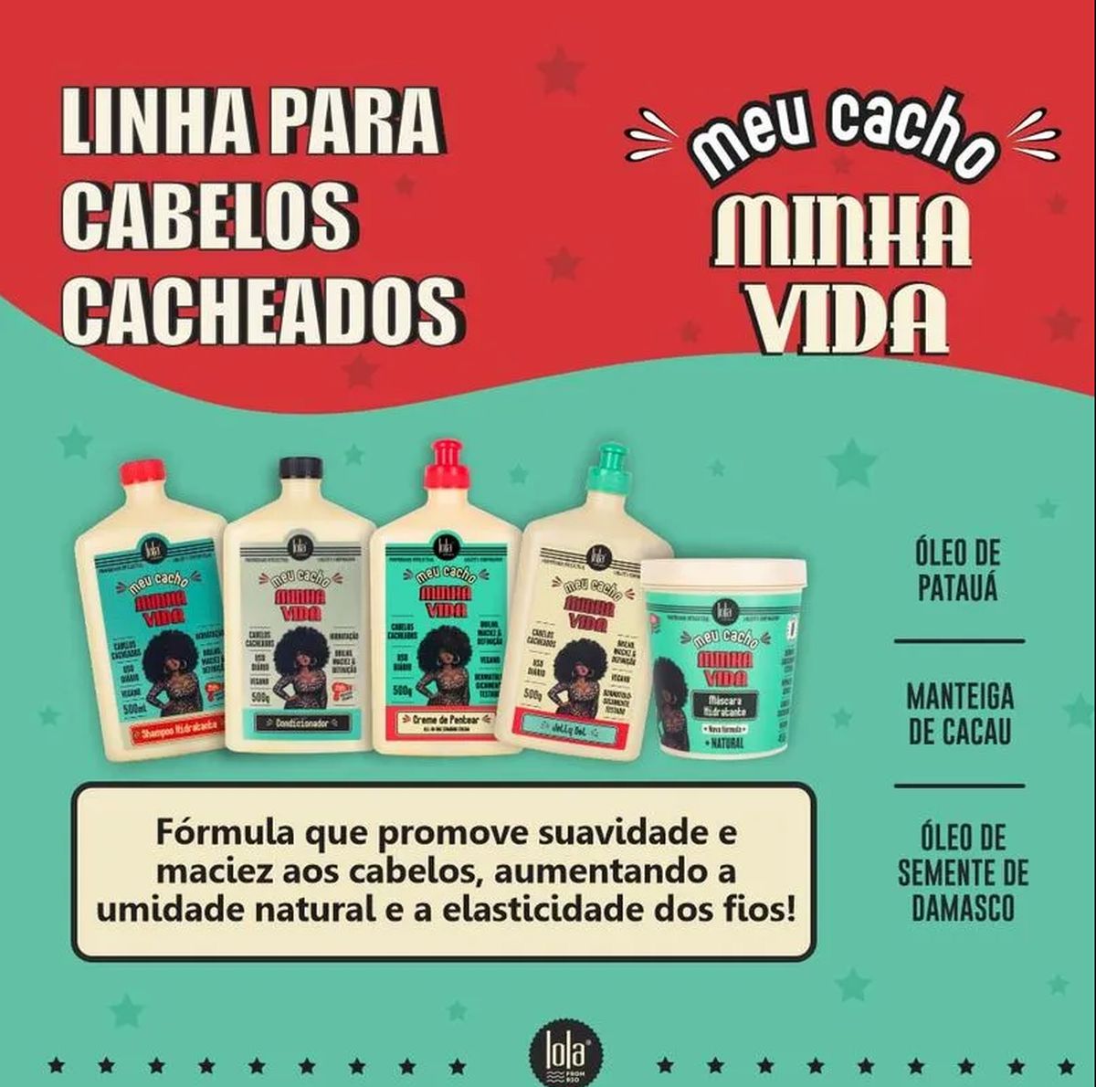 KIT SHAMPOO E CONDICIONADOR 500ML MEU CACHO MINHA VIDA LOLA