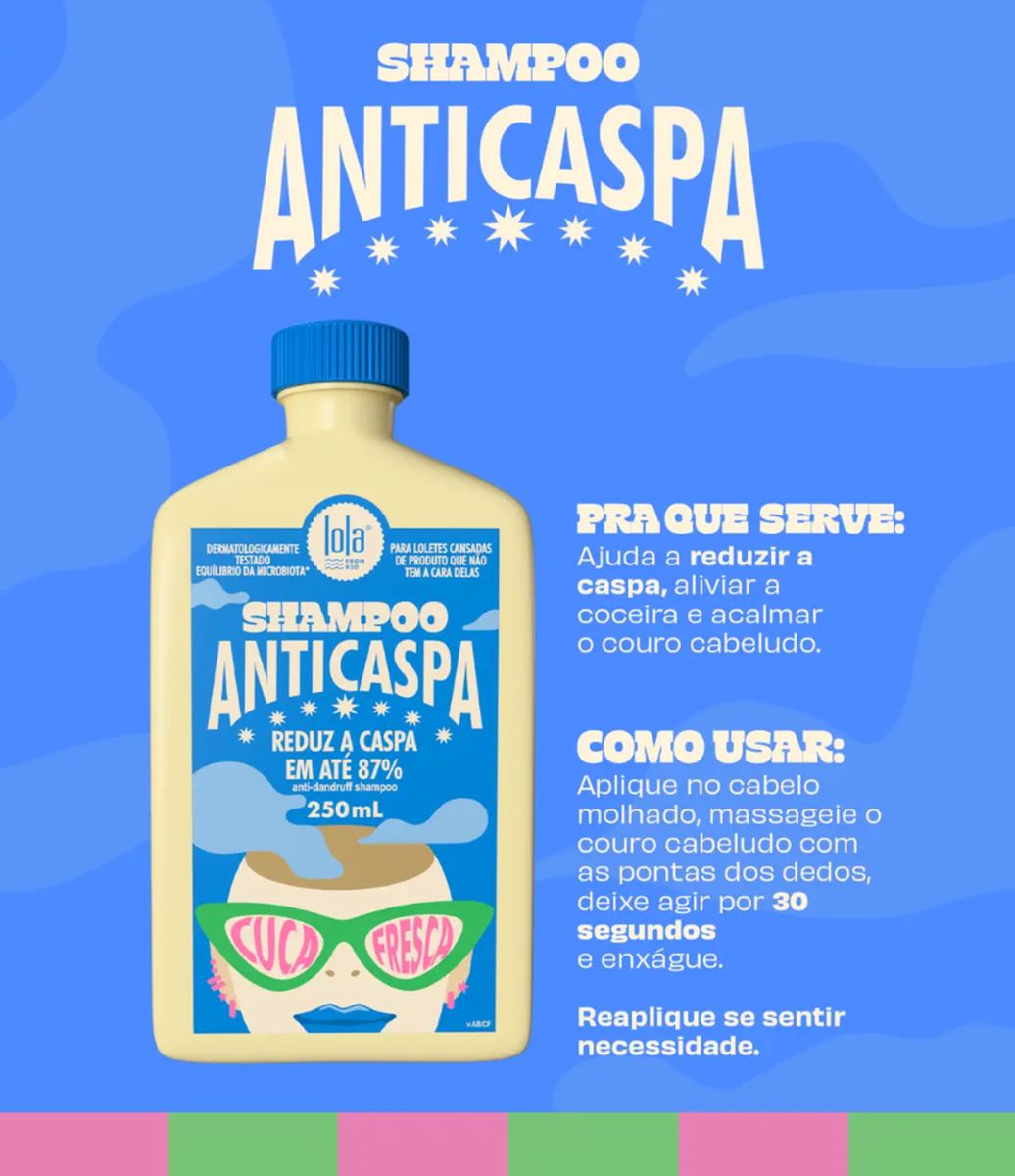 SHAMPOO ANTICASPA CUCA FRESCA LOLA COSMETICS 250ML COM ACESSORIO DE CABELO