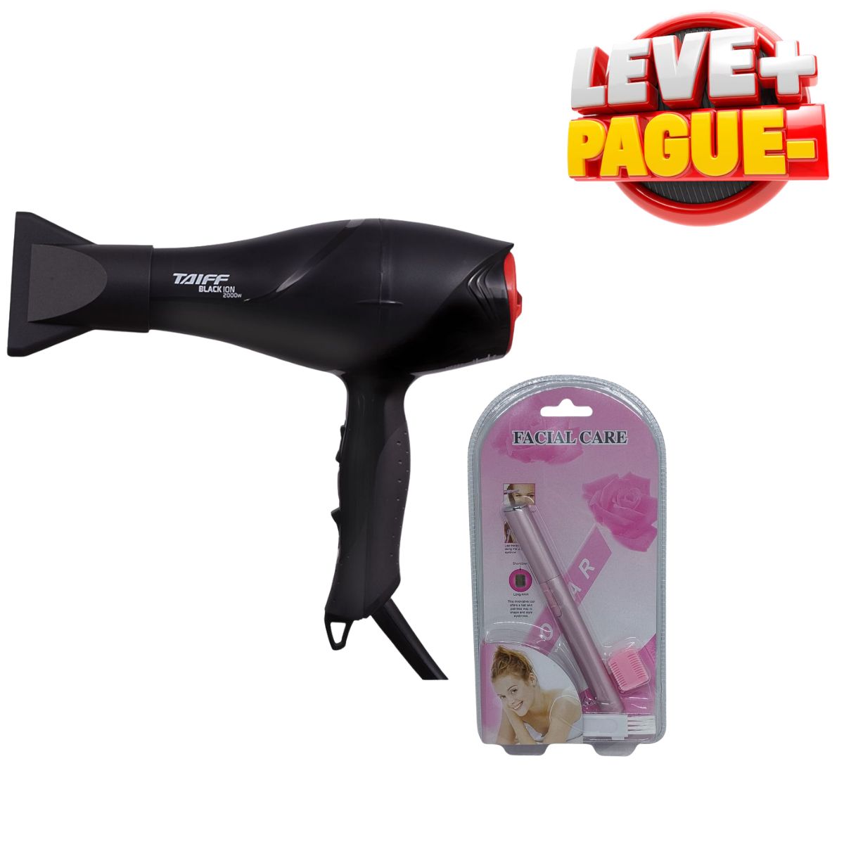 KIT TAIFF SECADOR BLACK ION 2000W 127V + NAVALHA FACIAL