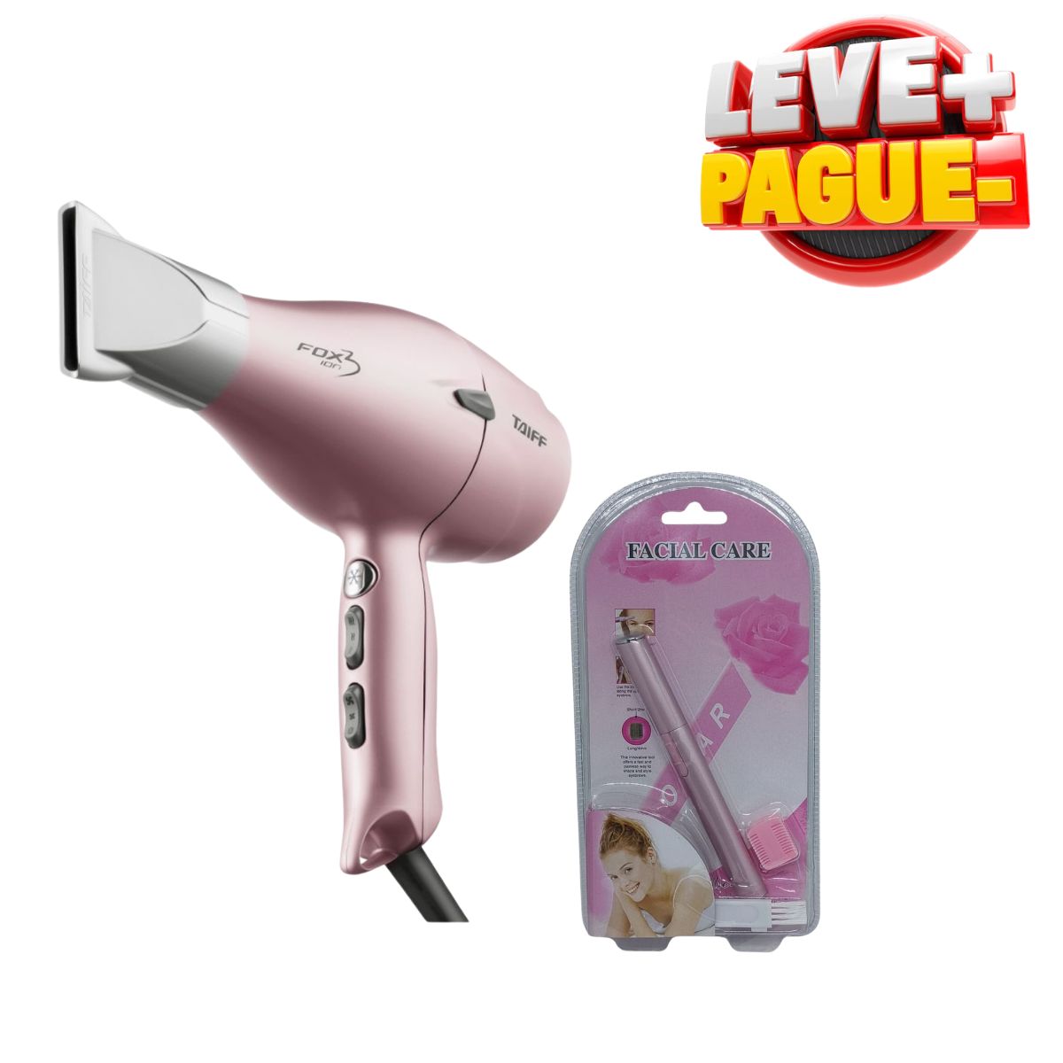 KIT TAIFF SECADOR FOX 3 ION ROSE 2200W 127V + NAVALHA FACIAL