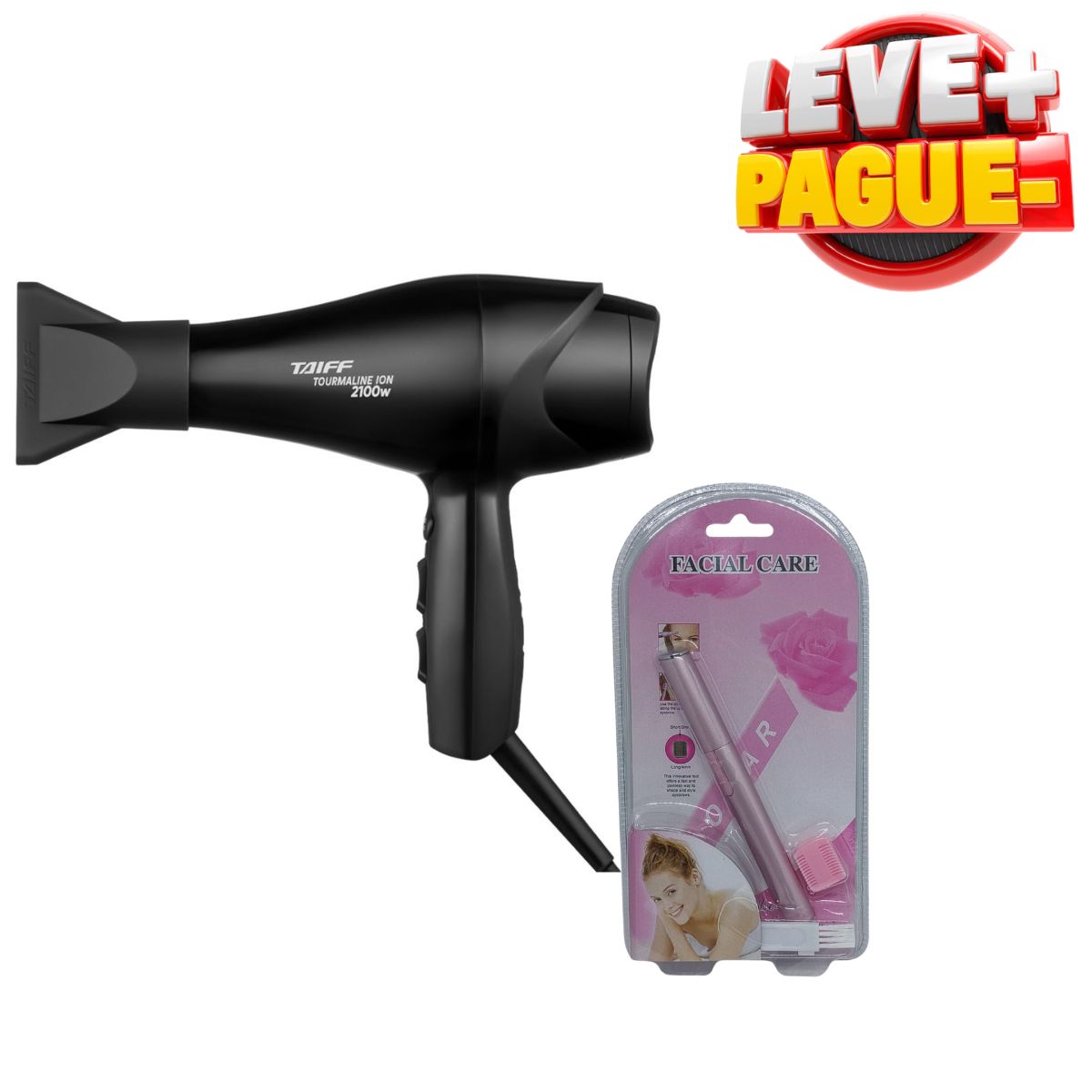 KIT TAIFF SECADOR NEW TOURMALINE ION 2100W 127V + NAVALHA FACIAL