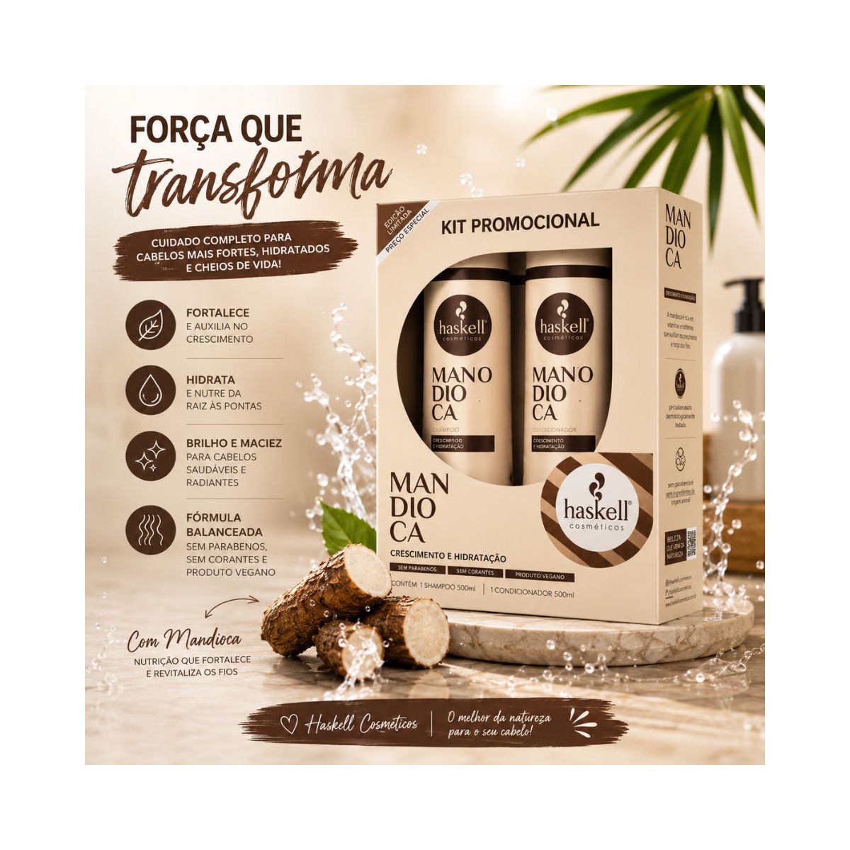 KIT SHAMPOO + CONDICIONADOR MANDIOCA HASKELL 500ML