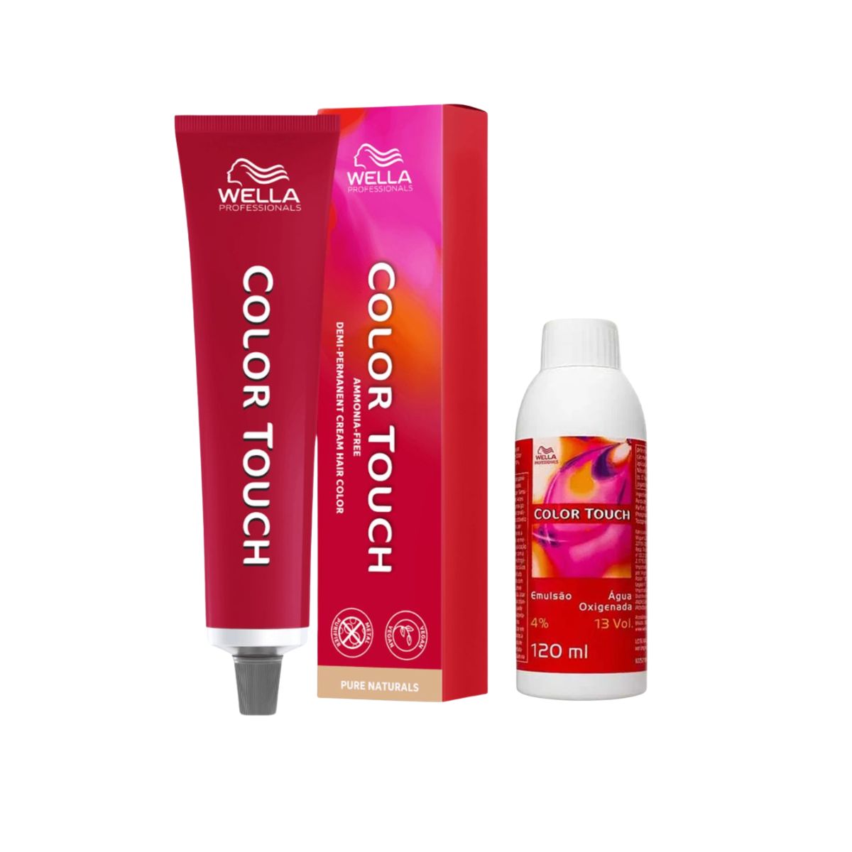 KIT 1 TONALIZANTE COLOR TOUCH 8/05 LOURO CLARO NATURAL MOGNO WELLA 60G + EMULSÃO