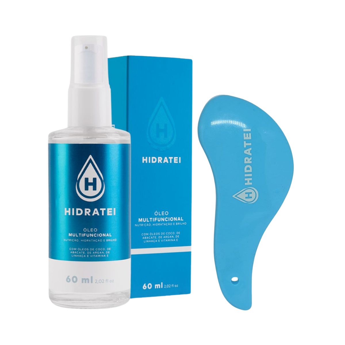 KIT HIDRATEI ÓLEO CAPILAR MULTIFUNCIONAL 60ML + ESCOVA MÁGICA PERSONALIZADA