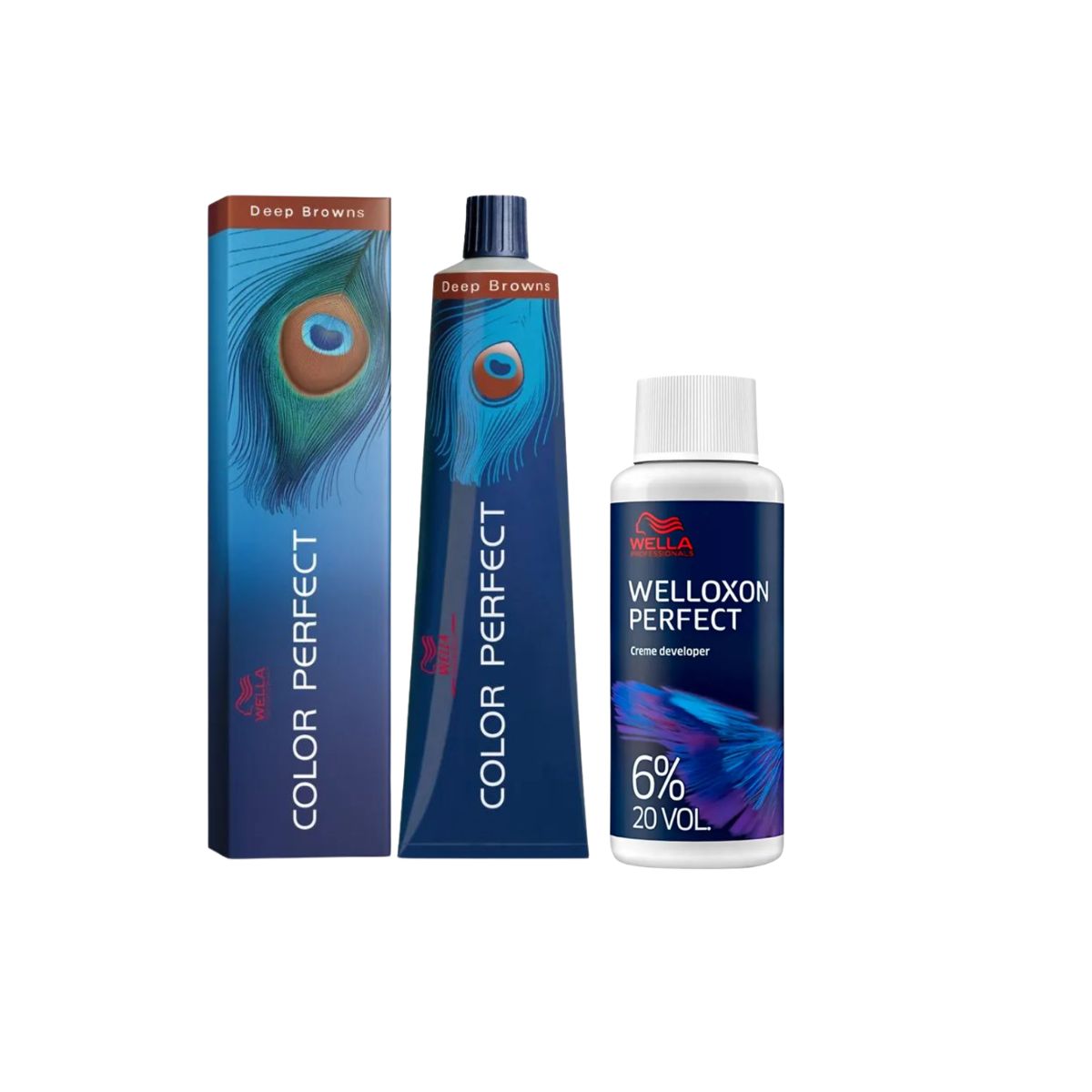 KIT COLOR PERFECT 5.77 CASTANHO CLARO MARROM INT 60G + OX WELLOXON 20VOL 60ML