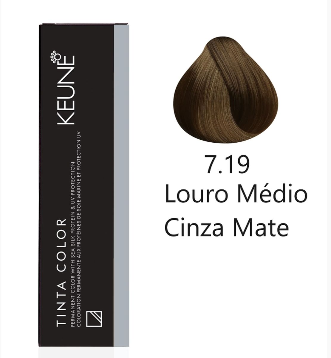 KIT 1 COLORAÇÃO TINTA COLOR 7.19 LOURO MÉDIO MATE KEUNE 60ML + OX TINTA DEVELOPE