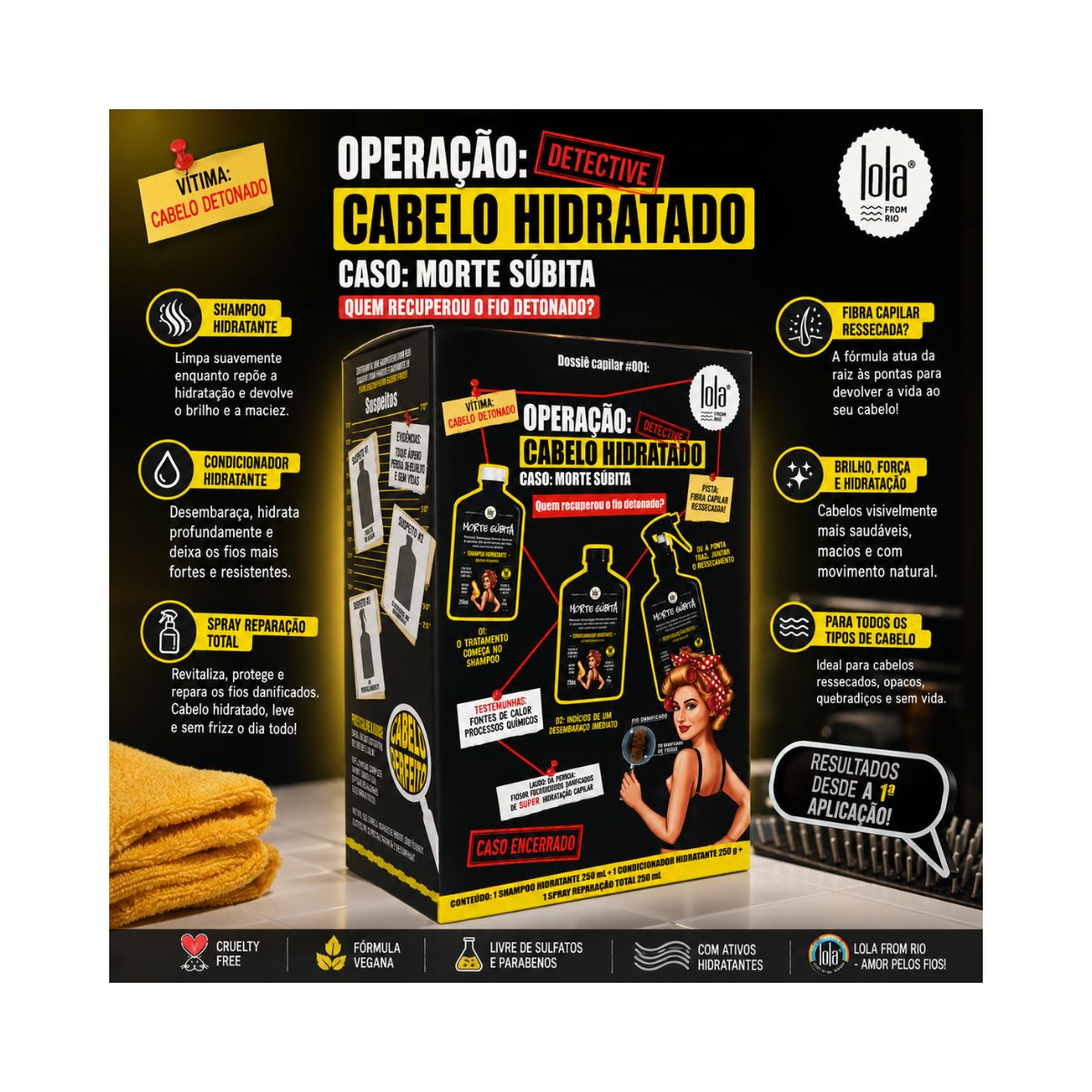 KIT LOOLA MORTE SÚBITA SH 250ML + COND 250G + SPRAY REPARAÇÃO TOTAL 250ML