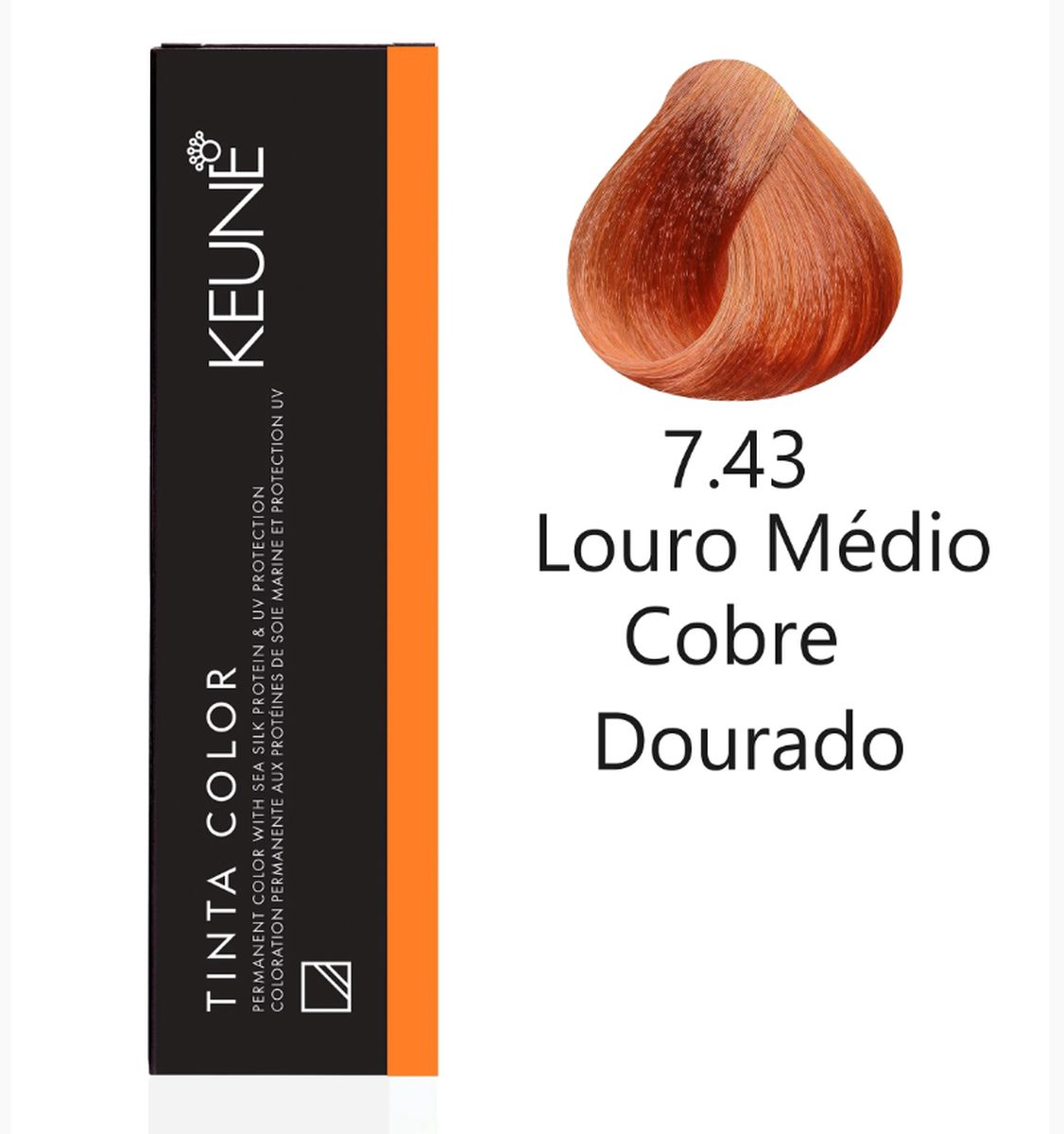 KIT 2 COLORAÇÃO TINTA COLOR 7.43 LOURO MÉDIO COBRE DOURADO KEUNE + 2 OX DEVELOPE