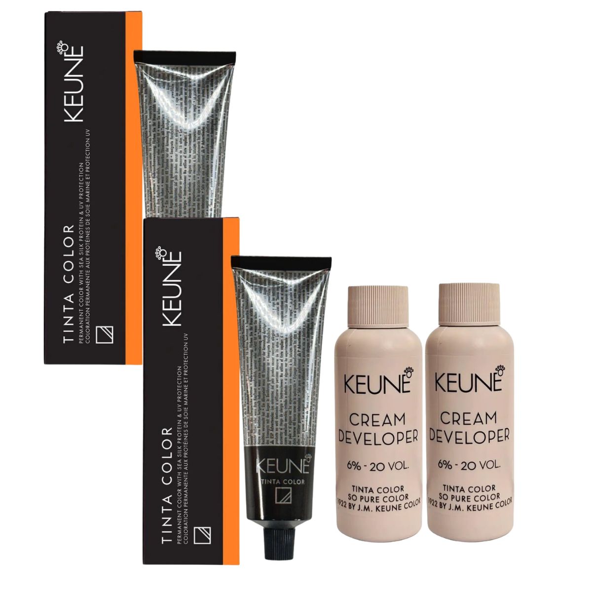 KIT 2 COLORAÇÃO TINTA COLOR 7.44 LOURO MÉDIO COBRE INTENSO KEUNE + 2 OX DEVELOPE