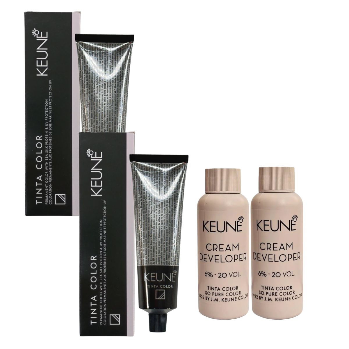 KIT 2 COLORAÇÃO TINTA COLOR 7.2 LOURO MÉDIO PEROLA KEUNE + 2 OX DEVELOPER 20V