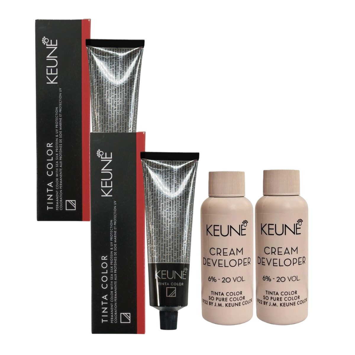 KIT 2 COLORAÇÃO TINTA COLOR 5.67 CAST CL VERM VIOL KEUNE + 2 OX DEVELOPER 20V
