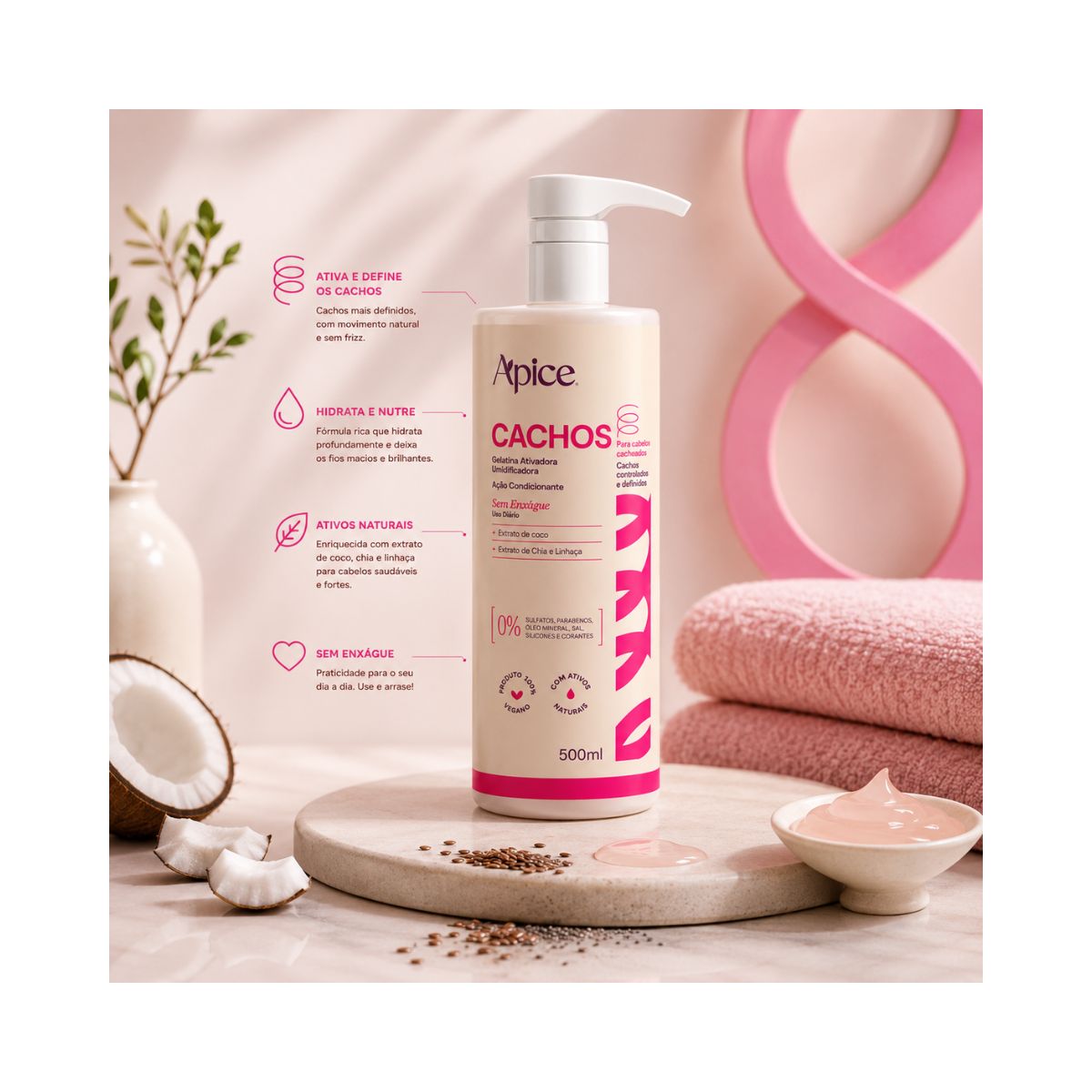GELATINA CACHOS ATIVADOR UMIDIFICADOR APICE 500ML
