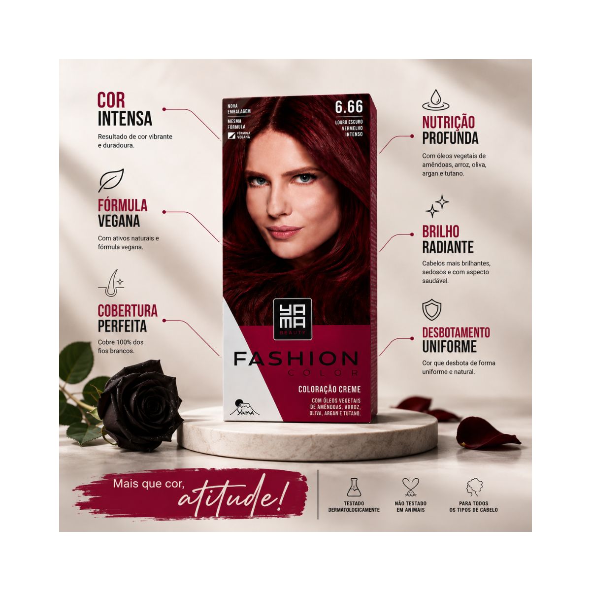 MINI KIT FASHION COLOR 6.66 LOURO ESCURO VERMELHO INTENSO YAMA