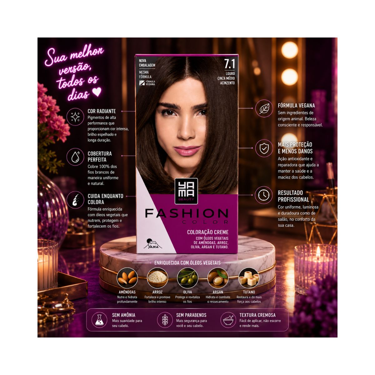 MINI KIT FASHION COLOR 7.1 LOURO MEDIO ACINZENTADO YAMA