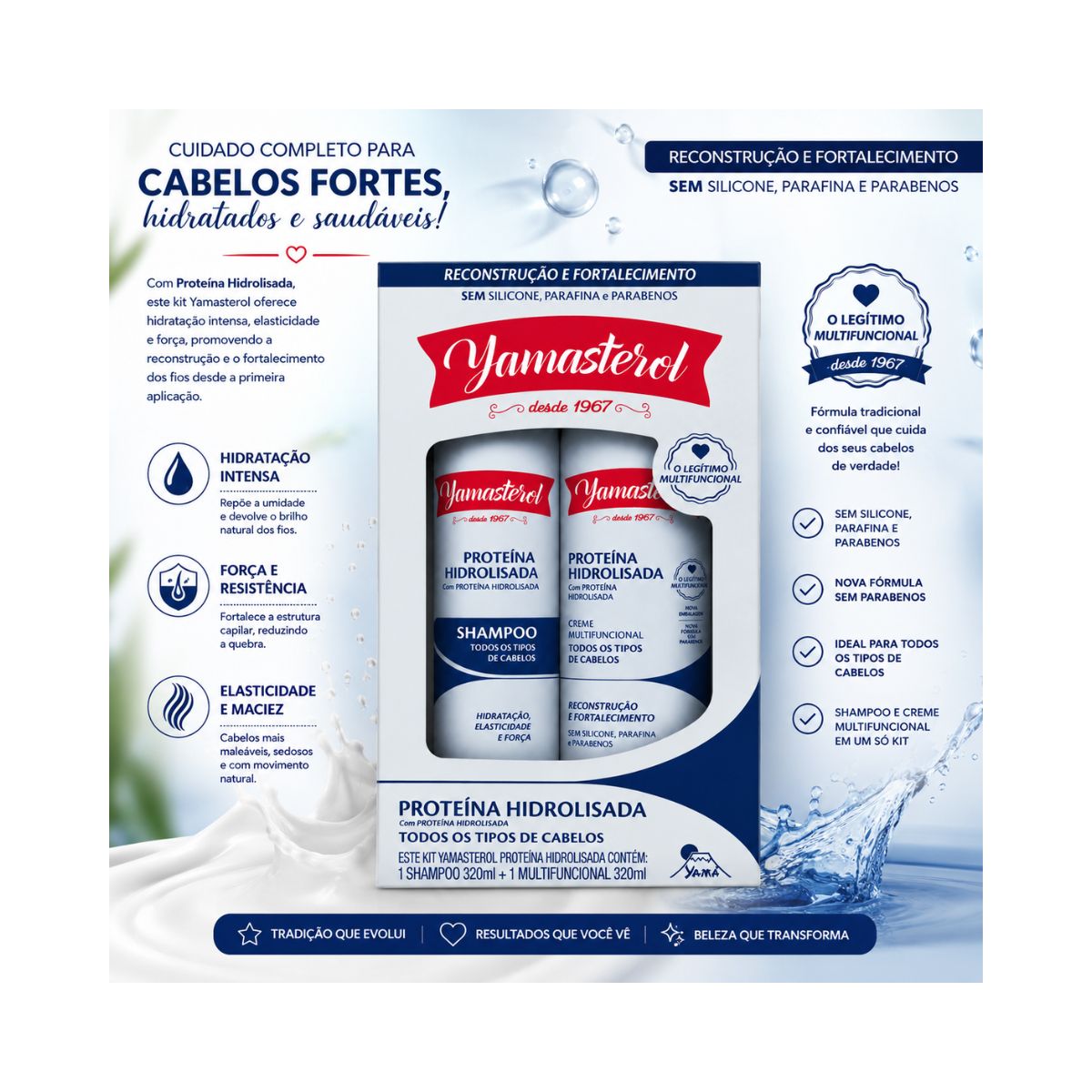 KIT YAMASTEROL PROT. HIDROLISADA SHAMPOO E MULTIFUNCIONAL YAMA 320ML