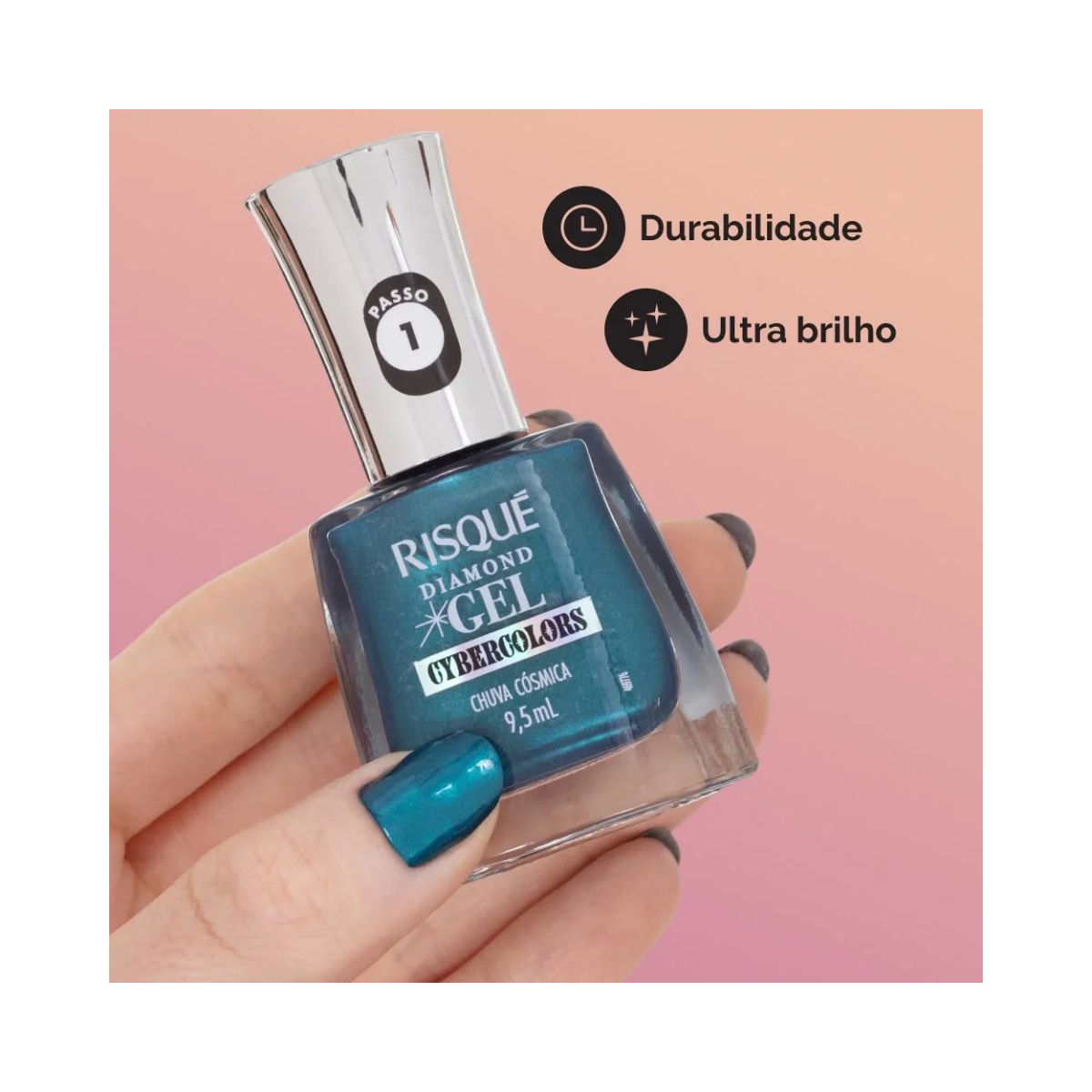 ESMALTE DIAMOND GEL METÁLICO CHUVA CÓSMICA CYBERCOLORS RISQUE 9,5ML