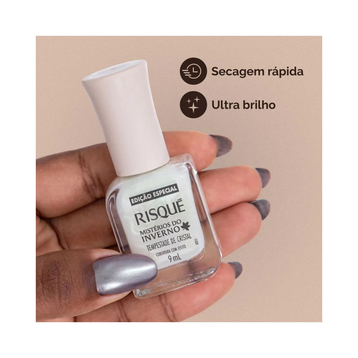 ESMALTE COBERTURA COM EFEITO TEMPESTADE CRISTAL MISTÉRIOS DO INVERNO RISQUE 9ML