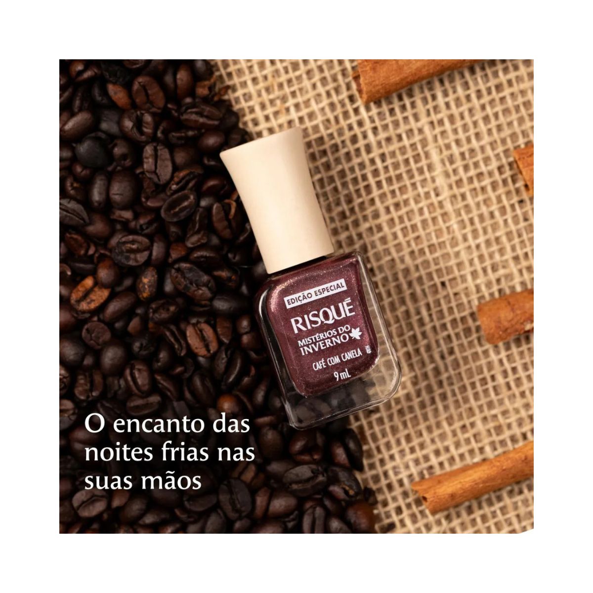 ESMALTE METÁLICO CAFÉ COM CANELA MISTÉRIOS DO INVERNO RISQUE 9ML