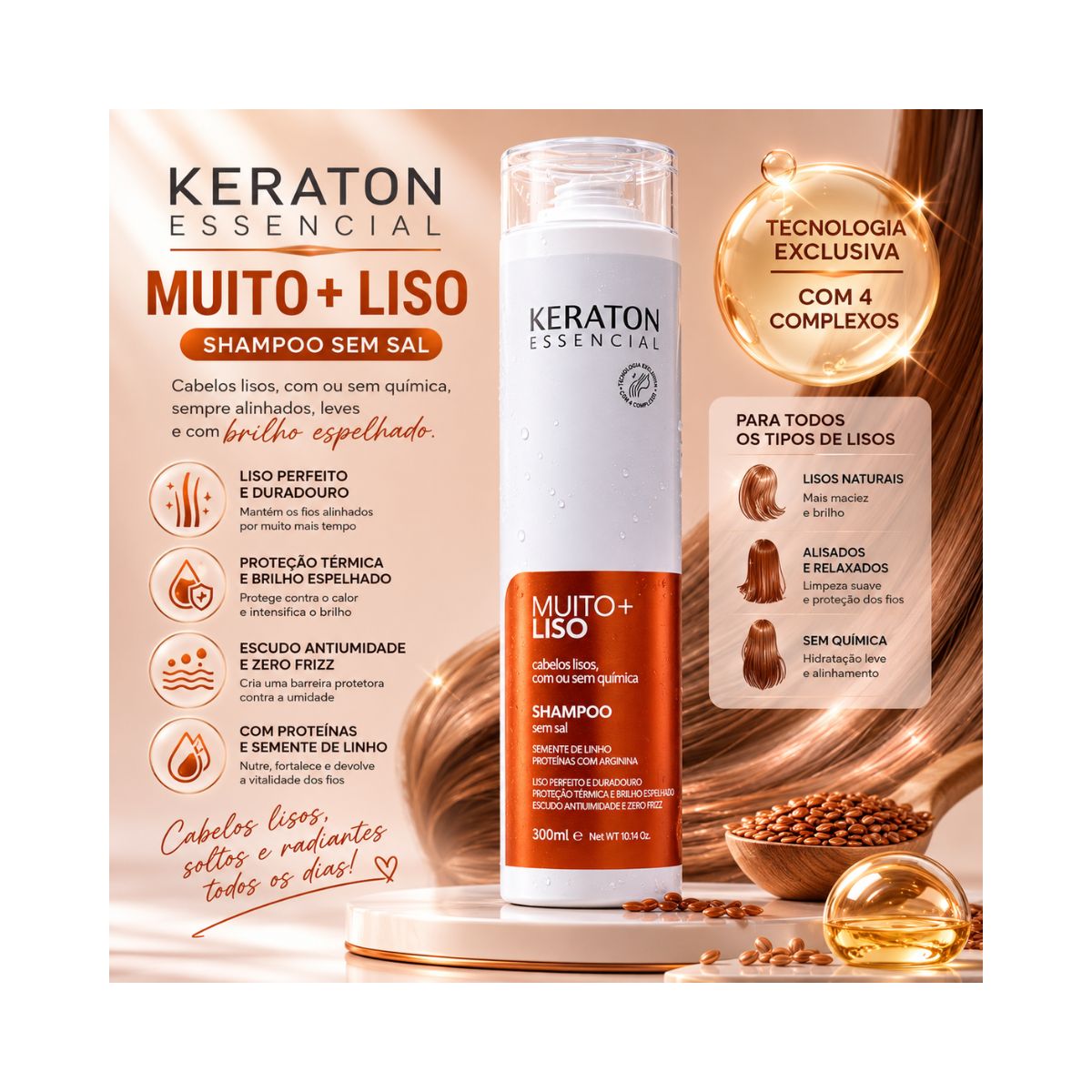 SHAMPOO MUITO + LISO KERATON KERT 300ML